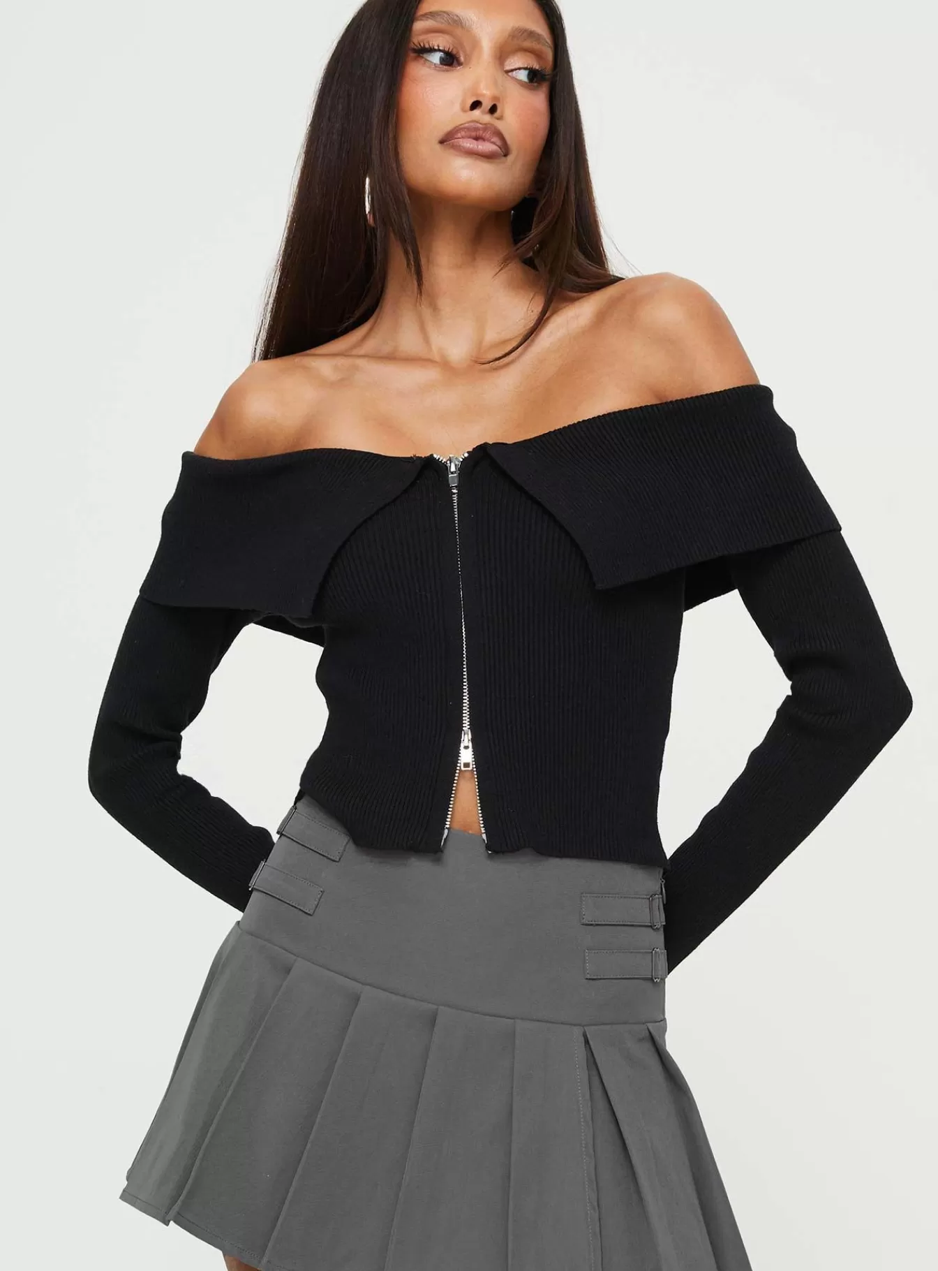 Princess Polly Knitted Sweaters | Kaelyn Zip Front Sweater Black