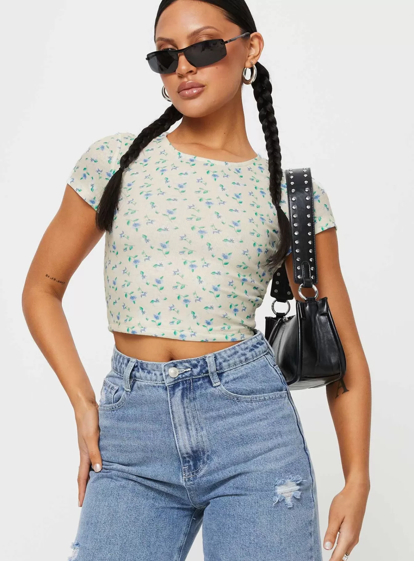 Princess Polly Casual Tops | Kapner Baby Tee Blue Floral