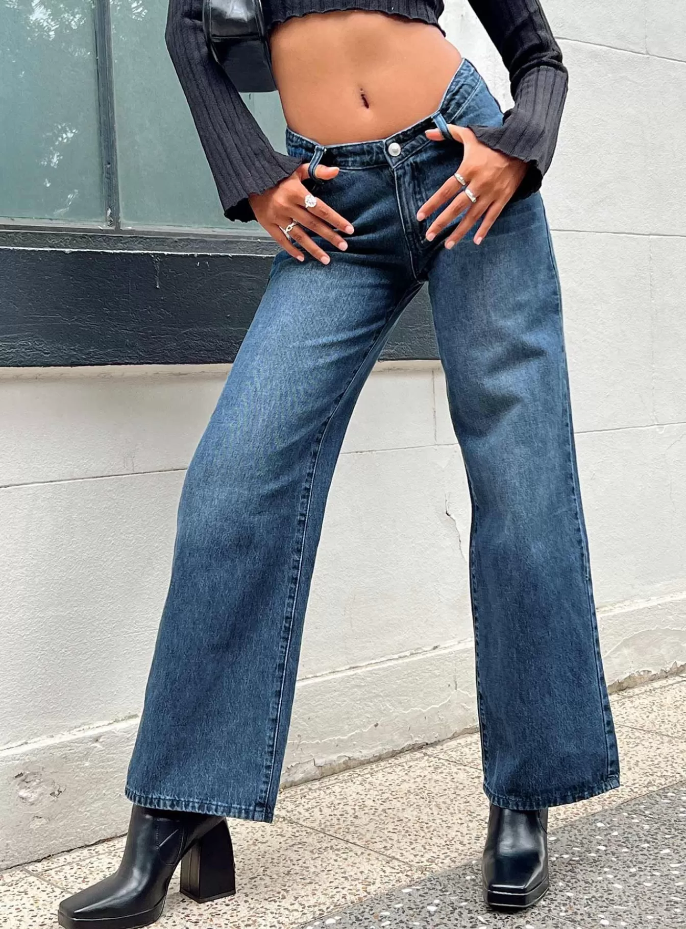 Princess Polly Jeans | Karol V-Waist Jeans Dark Wash Denim