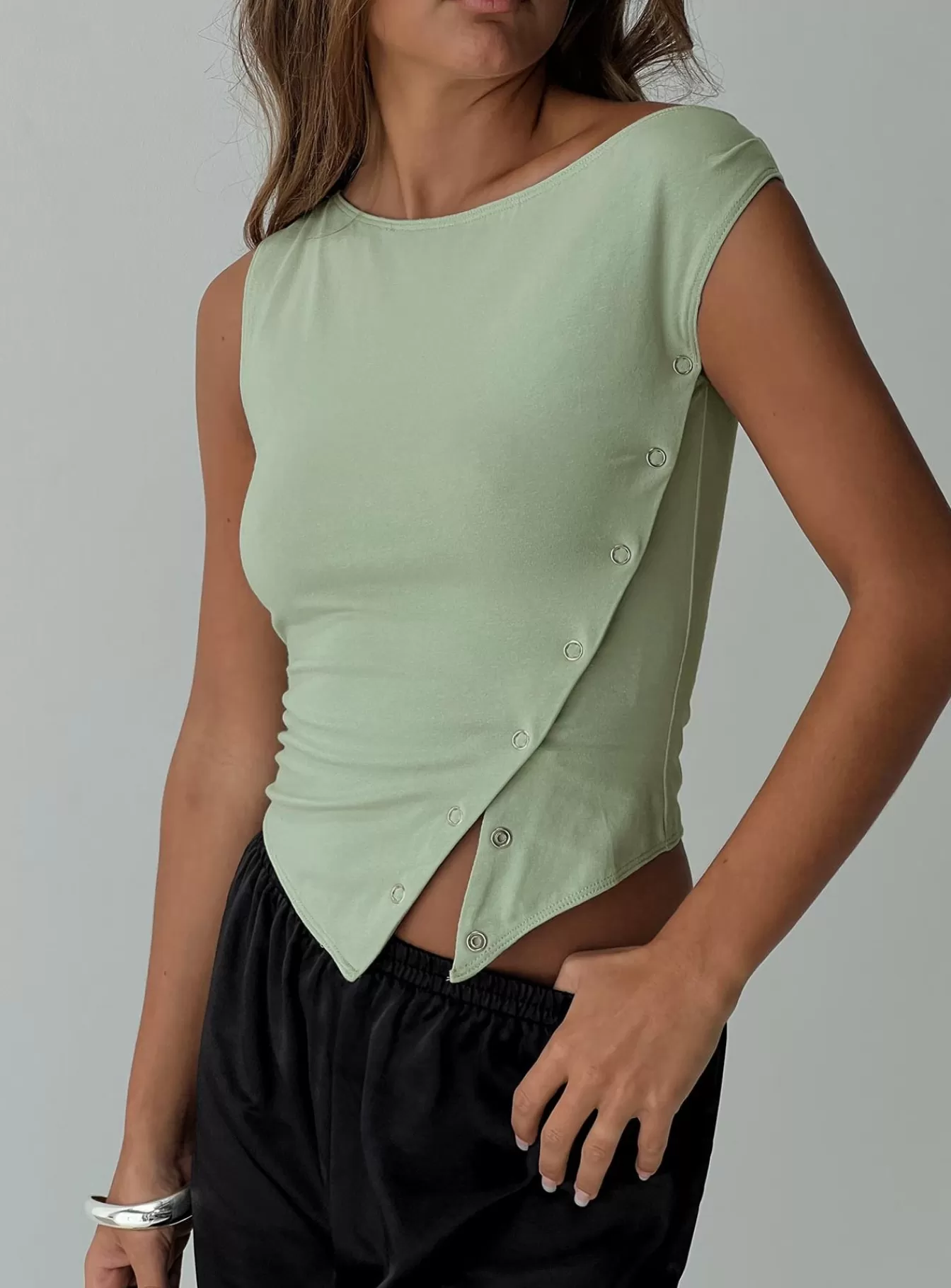 Princess Polly Basics | Karre Off The Shoulder Top Green
