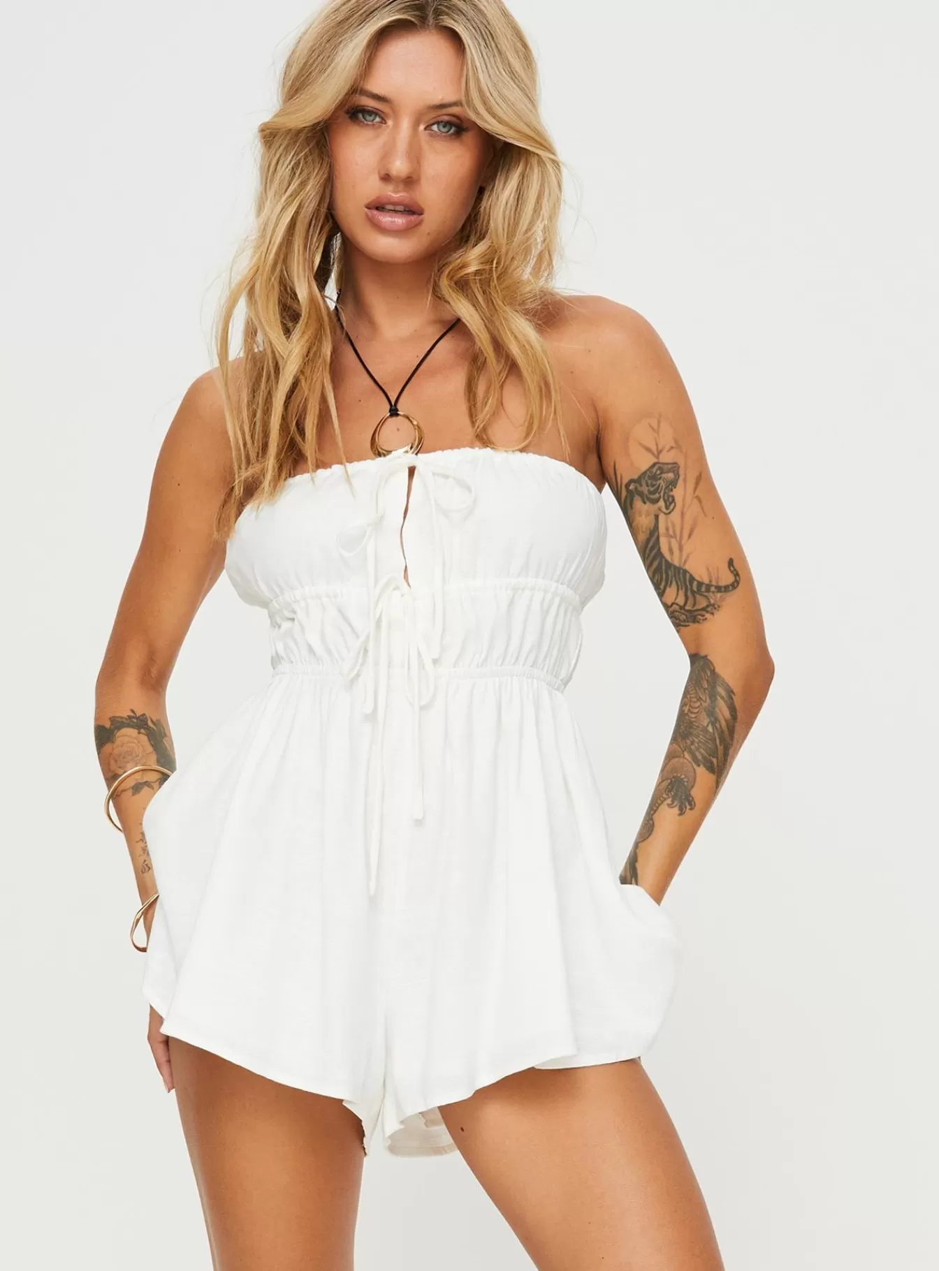 Princess Polly Rompers | Kassidi Strapless Romper Cream