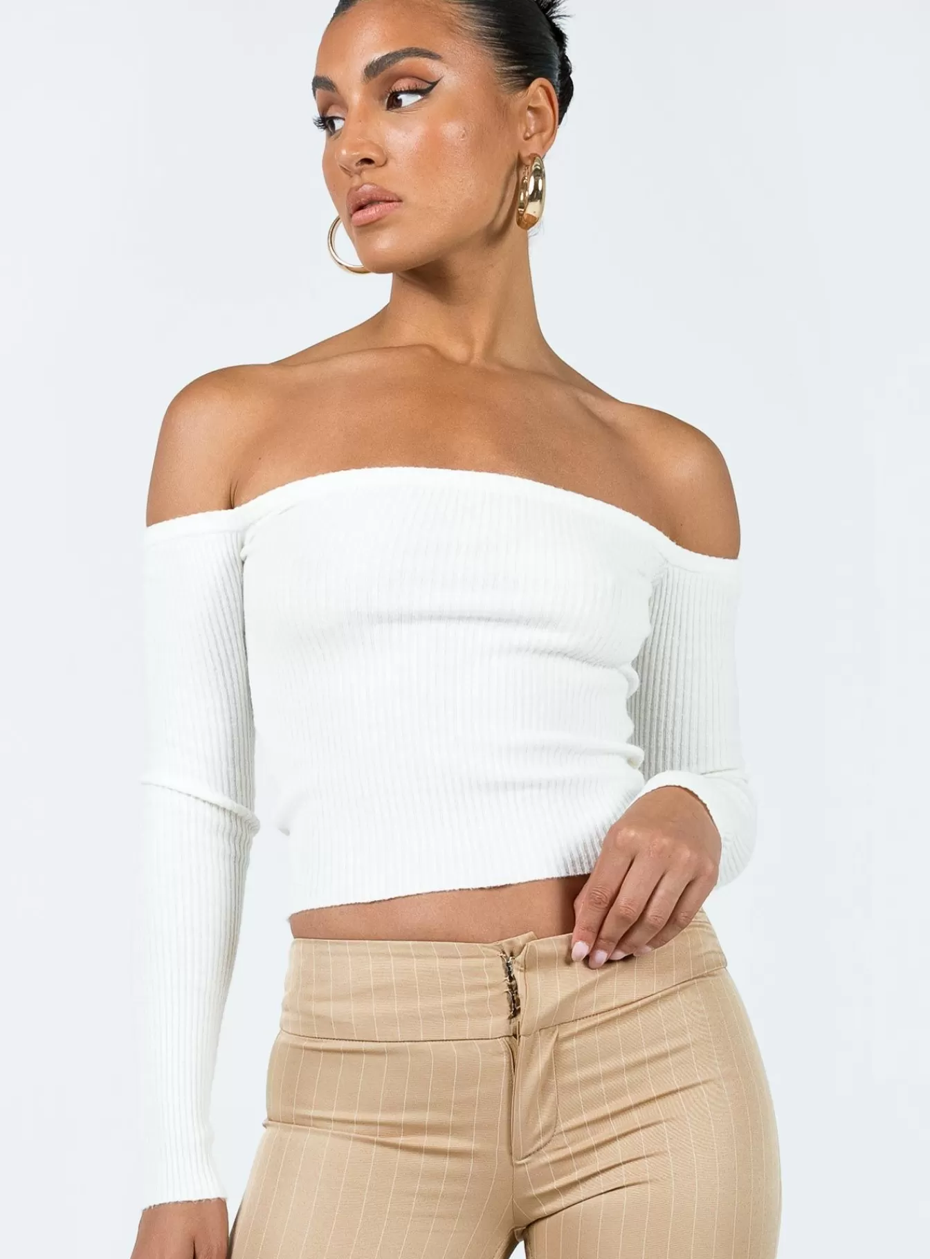 Princess Polly Long Sleeve Tops | Katandra Off Shoulder Top Ivory