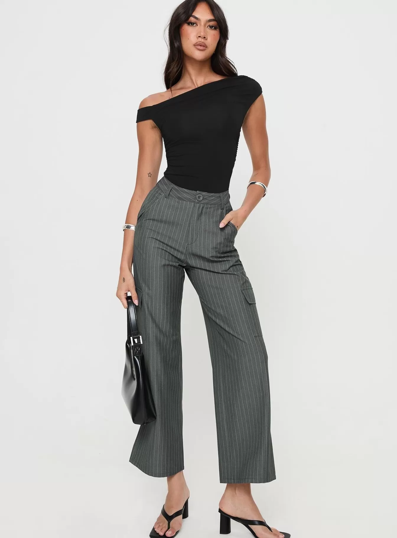 Princess Polly Pants | Katow Cargo Pants Grey Stripe