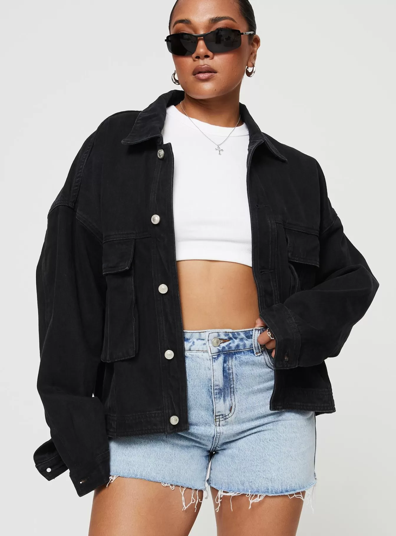 Princess Polly Denim Jackets | Kier Oversized Jacket Denim Black