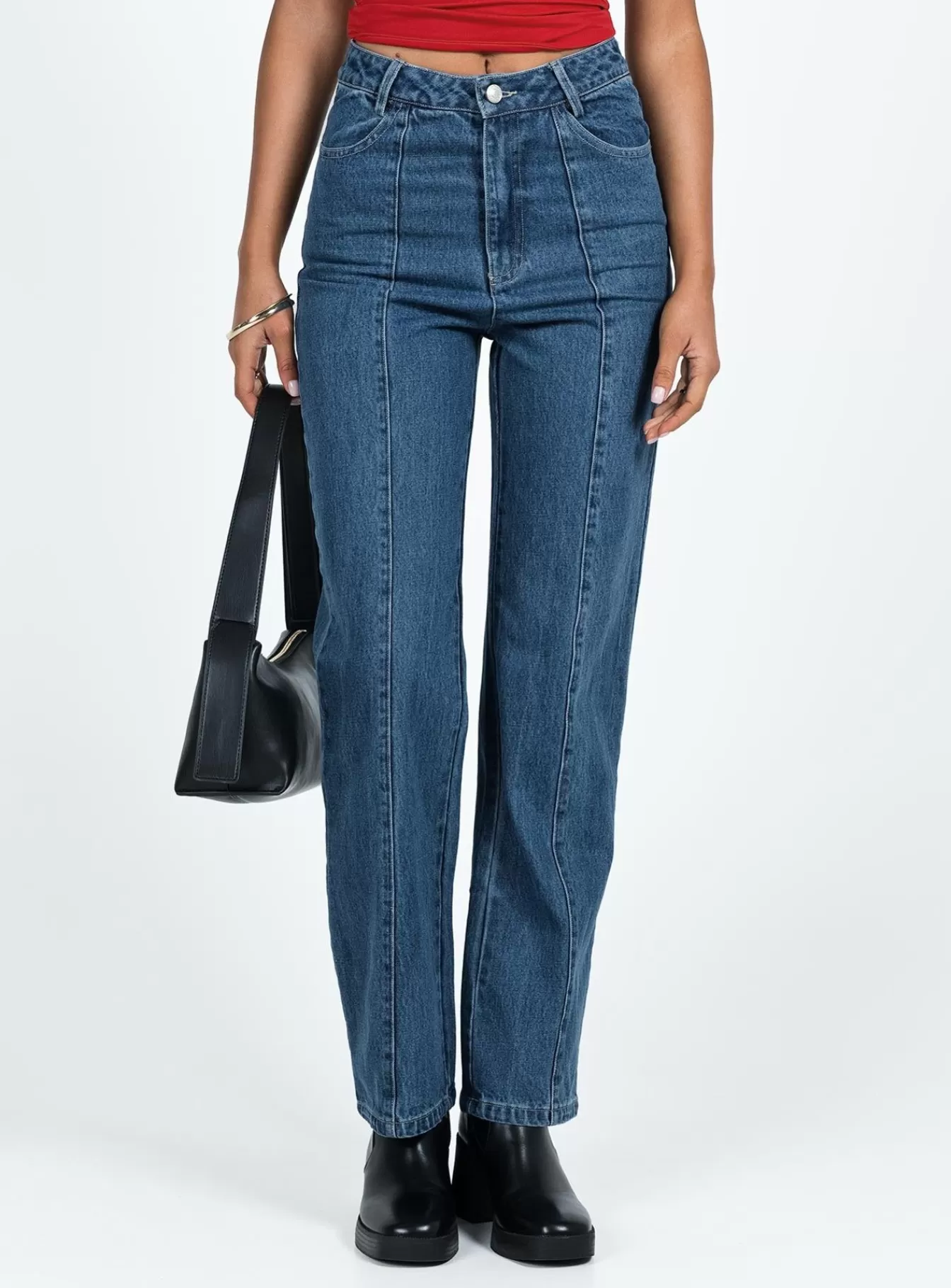 Princess Polly Jeans | Kirk Straight Leg Jeans Dark Wash Denim