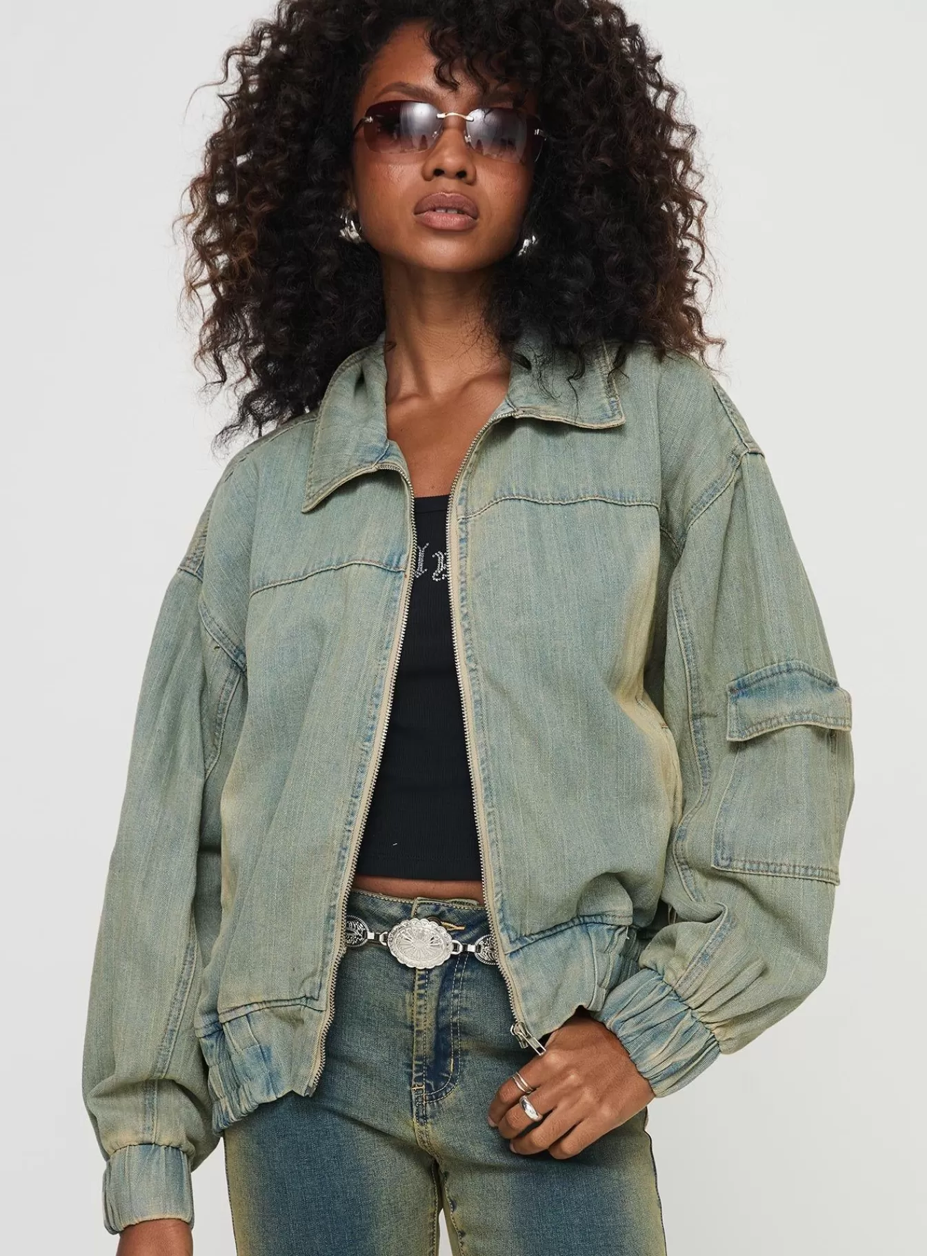 Princess Polly Denim Jackets | Korbin Denim Bomber Jacket Antique Wash