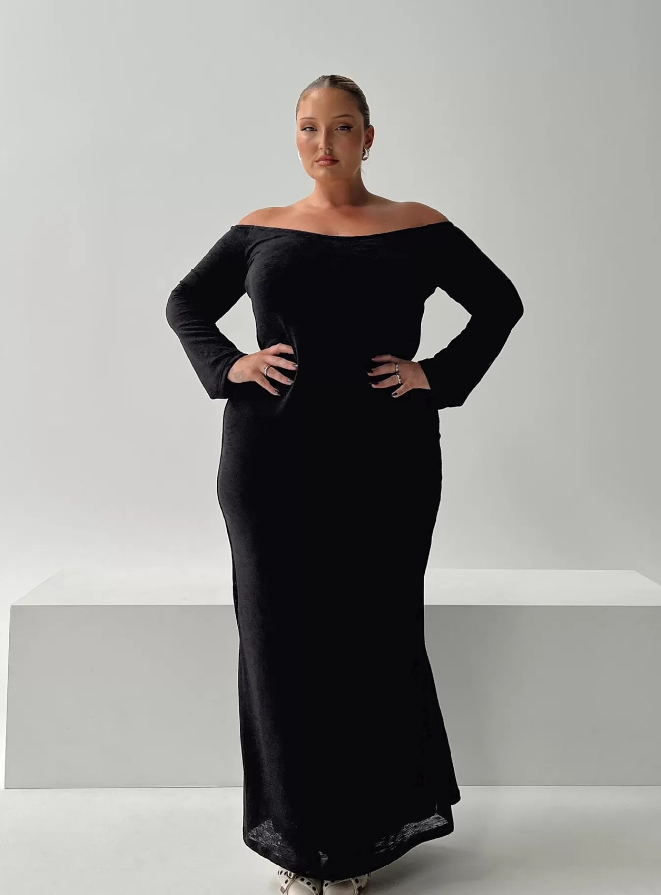 Princess Polly Curve Dresses | Korey Off The Shoulder Maxi Dress Curve Black