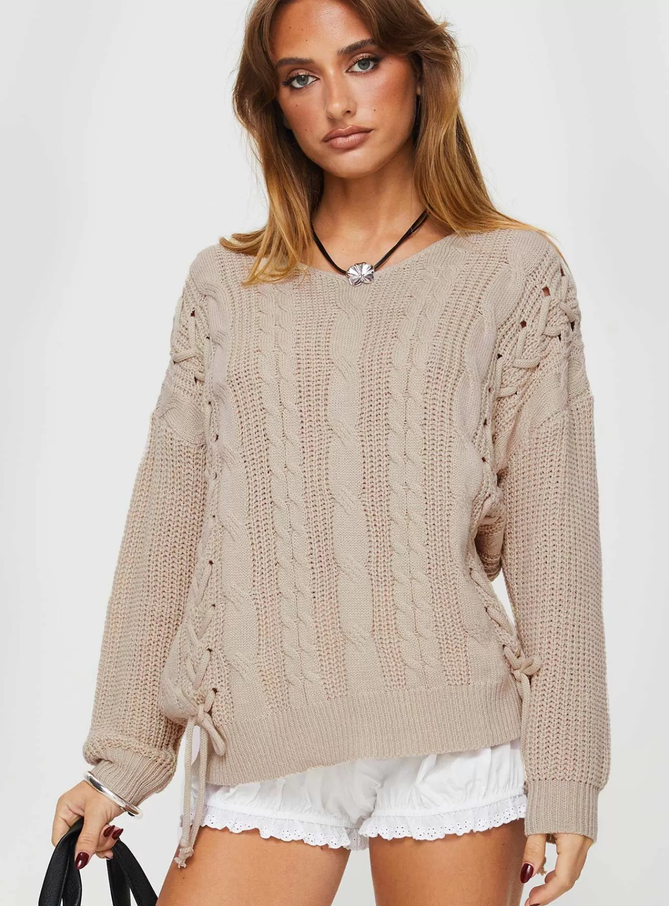 Princess Polly Knitted Sweaters | Lack Of Love Cable Knit Sweater Beige