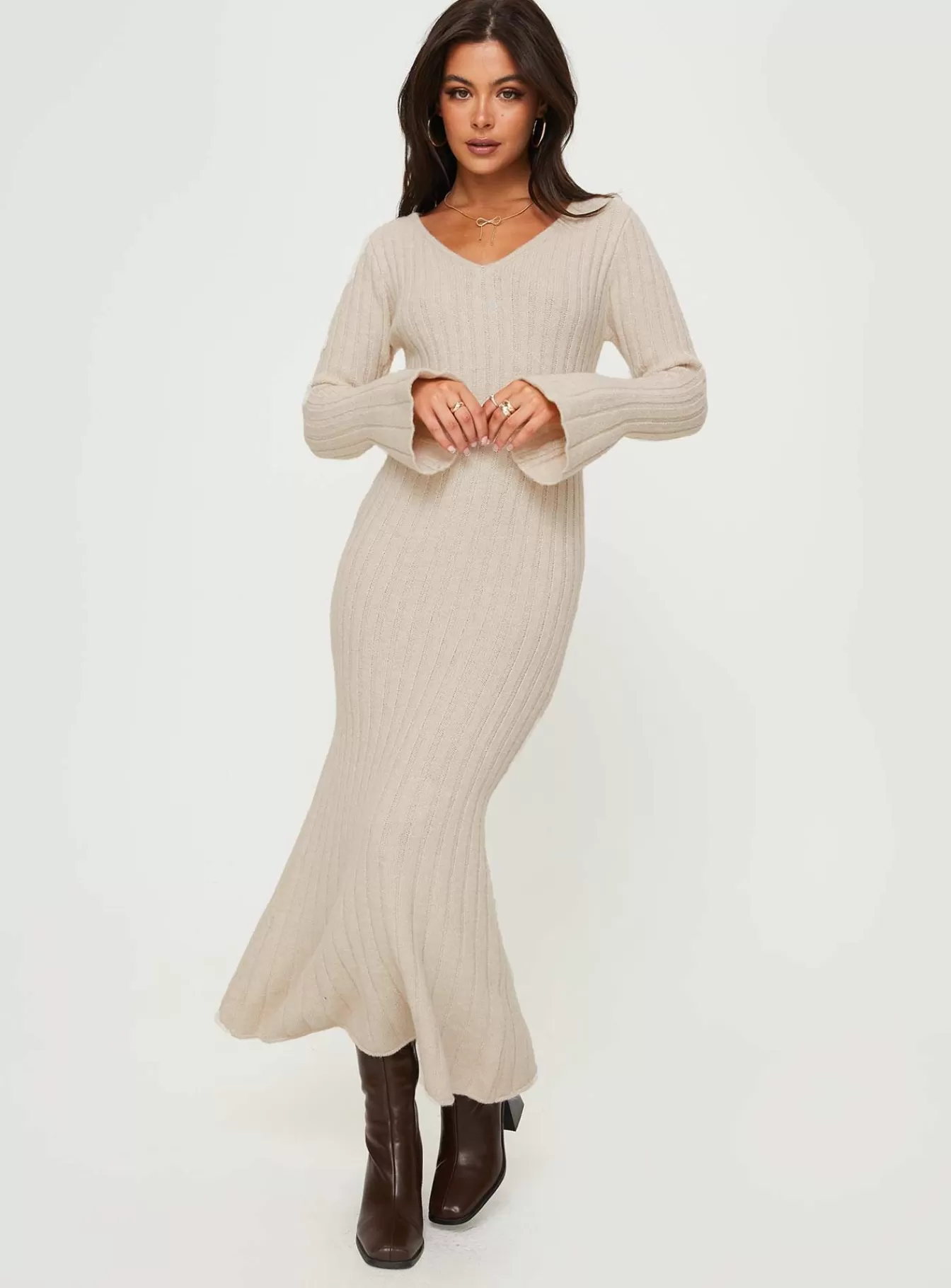 Princess Polly Maxi Dresses | Larne Long Sleeve Maxi Dress Beige