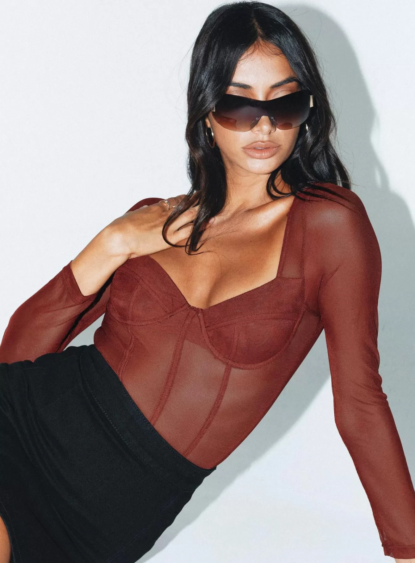Princess Polly Long Sleeve Tops | Leonie Bodysuit Brown
