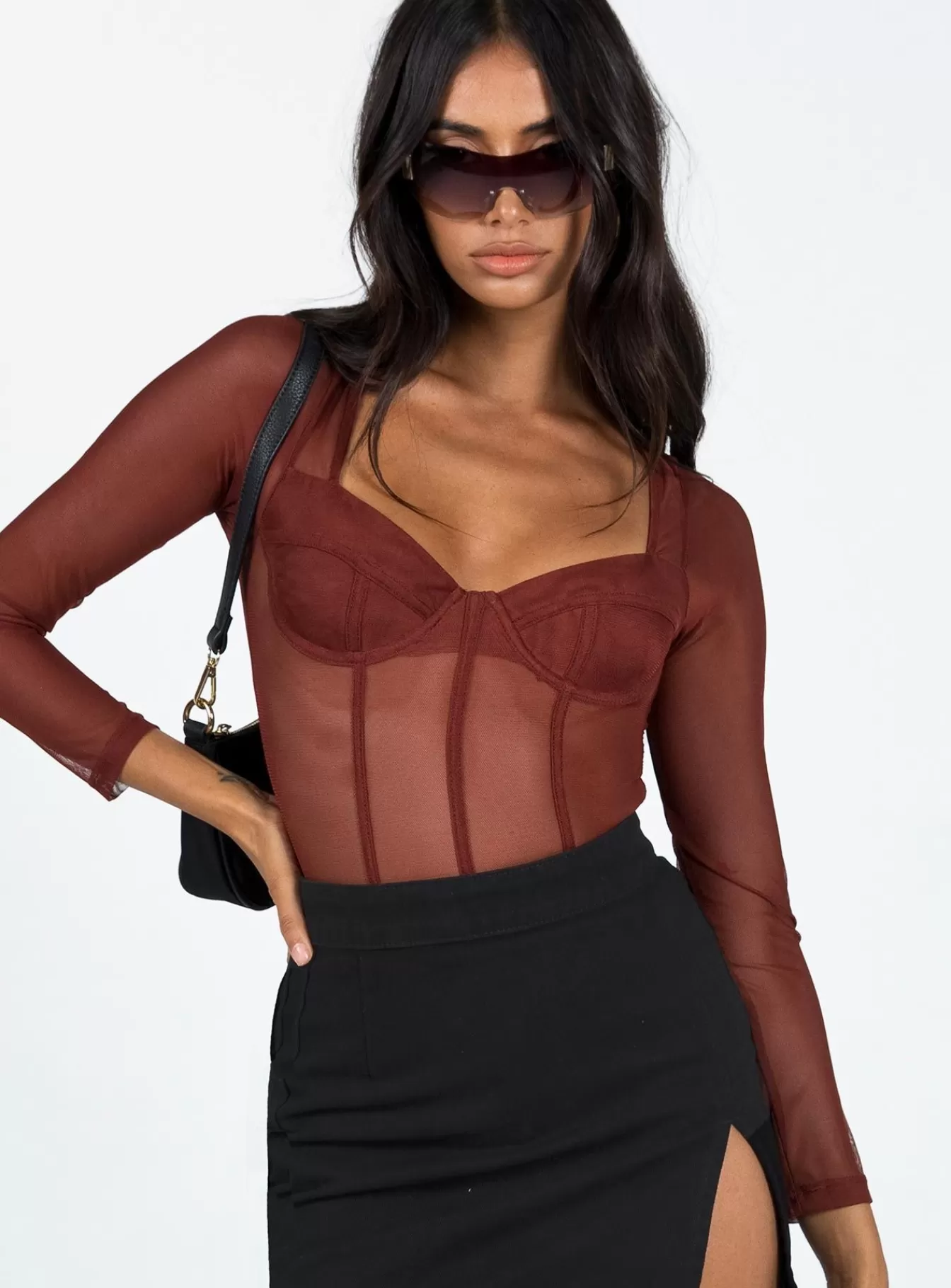 Princess Polly Long Sleeve Tops | Leonie Bodysuit Brown