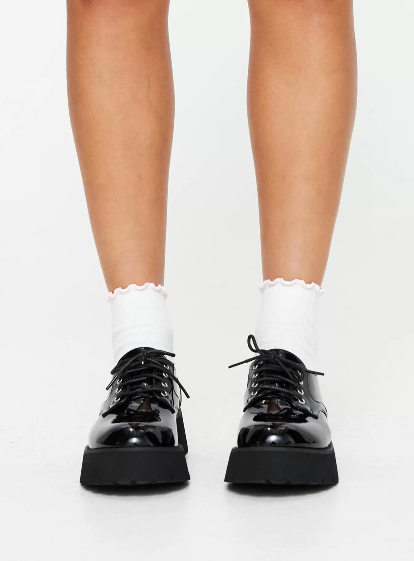 Princess Polly Loafers | Louisa Flats Black Black Patent