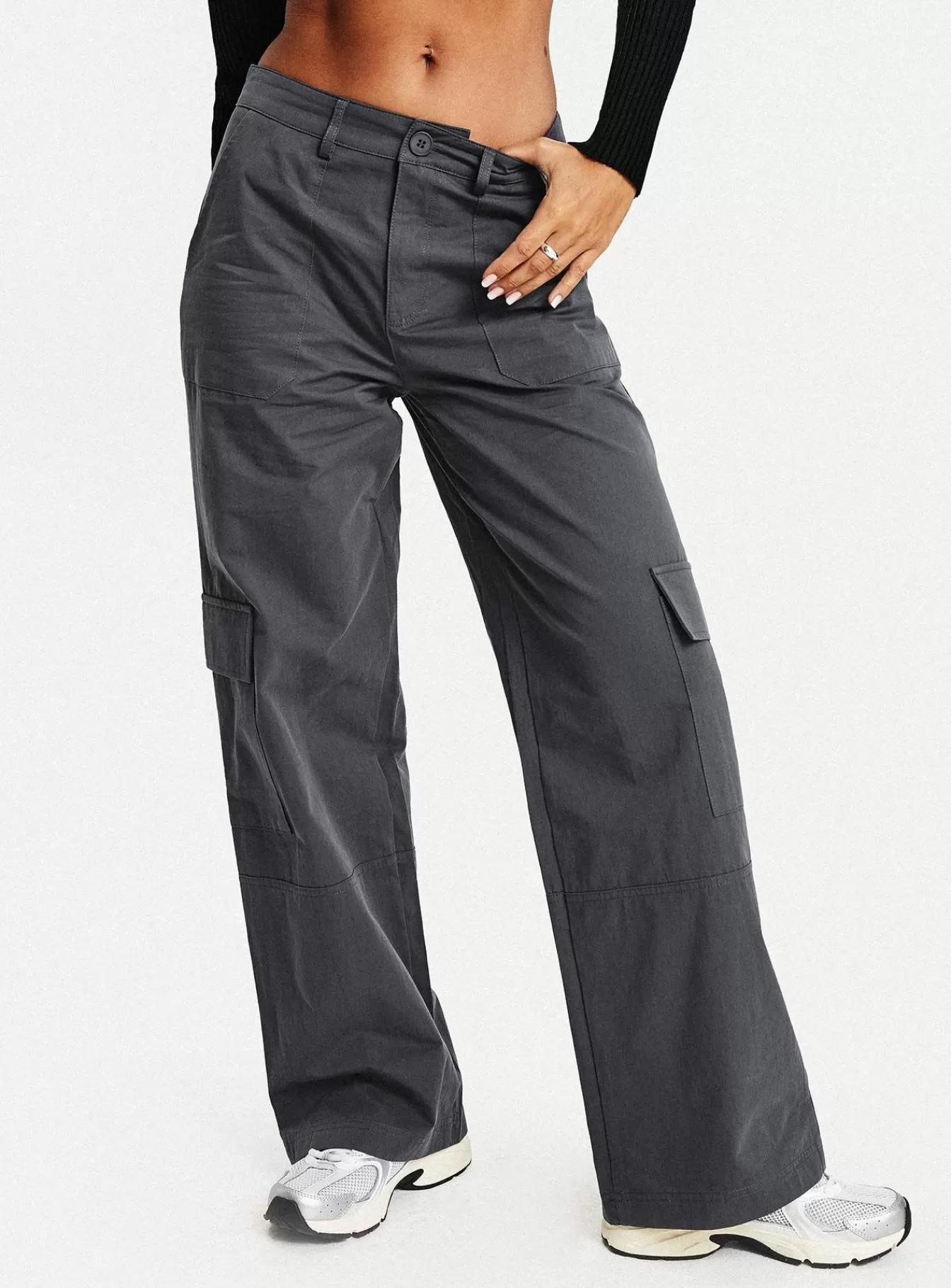 Princess Polly Pants | Luna Mid Rise Cargo Pants Charcoal