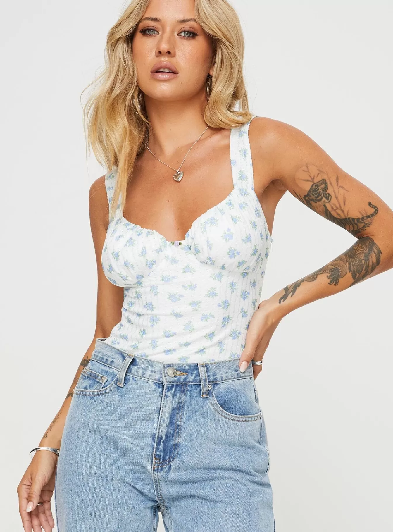 Princess Polly Bodysuits | Lupton Bodysuit White / Blue Floral