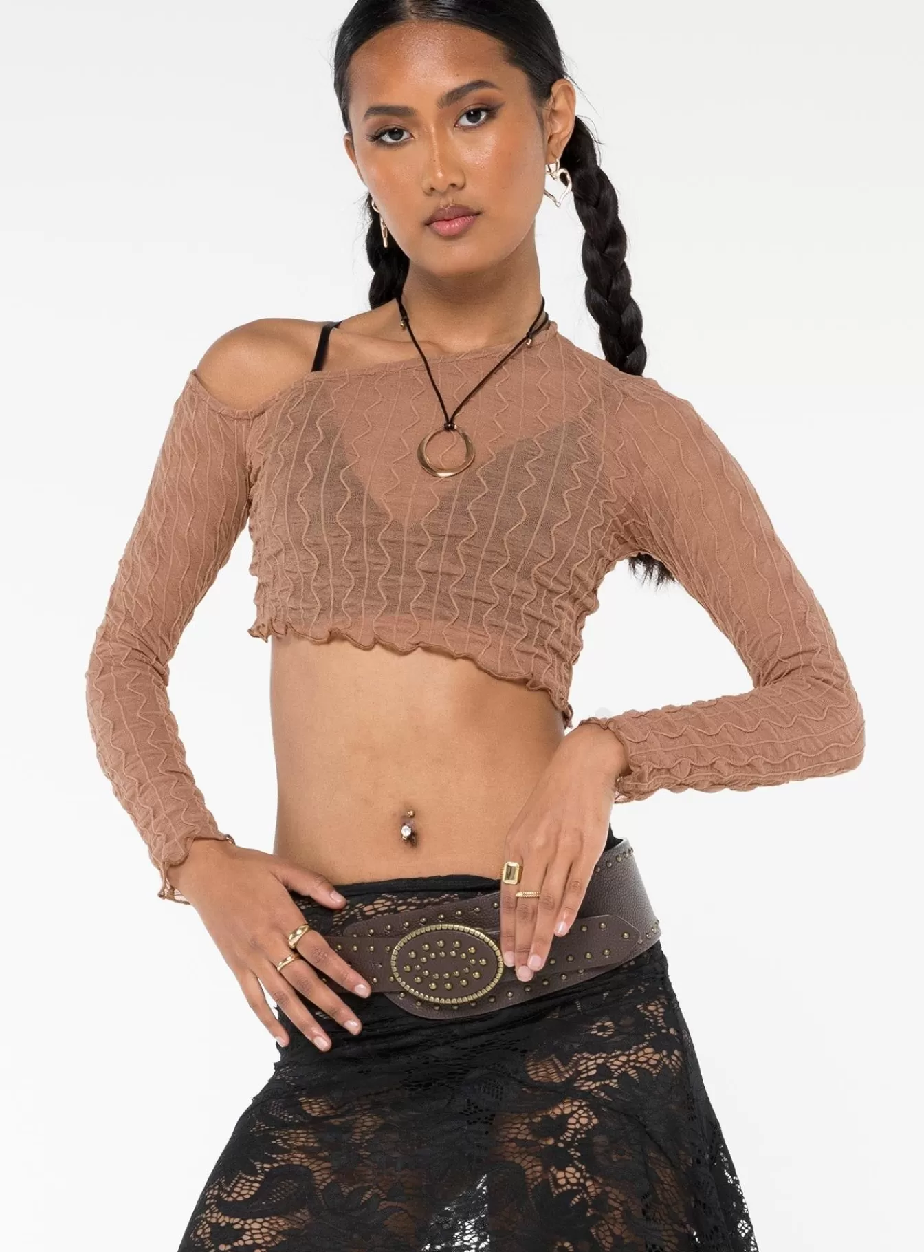 Princess Polly Long Sleeve Tops | Macgraw Off The Shoulder Top Beige