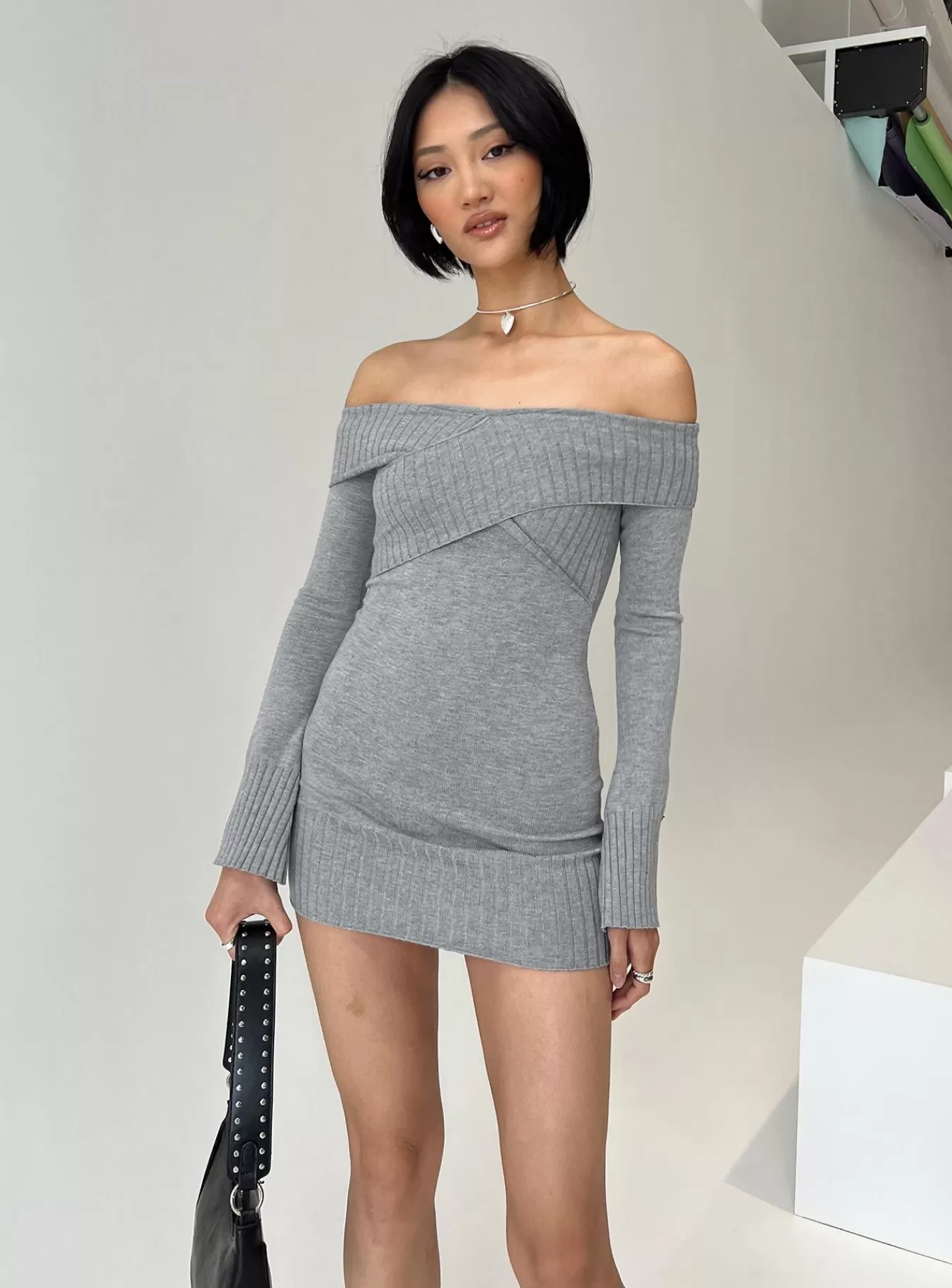 Princess Polly Mini Dresses | Mainey Long Sleeve Mini Dress Grey