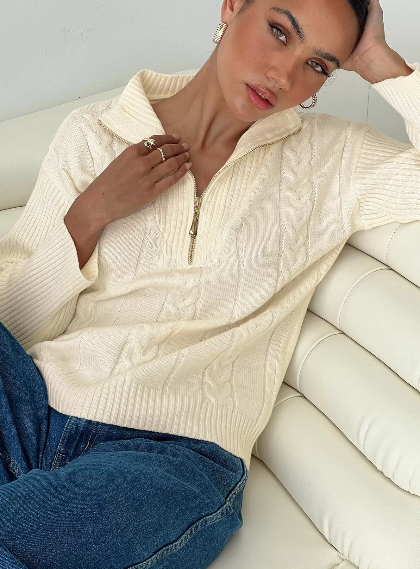 Princess Polly Long Sleeve Tops | Makai Cable Knit Sweater Cream