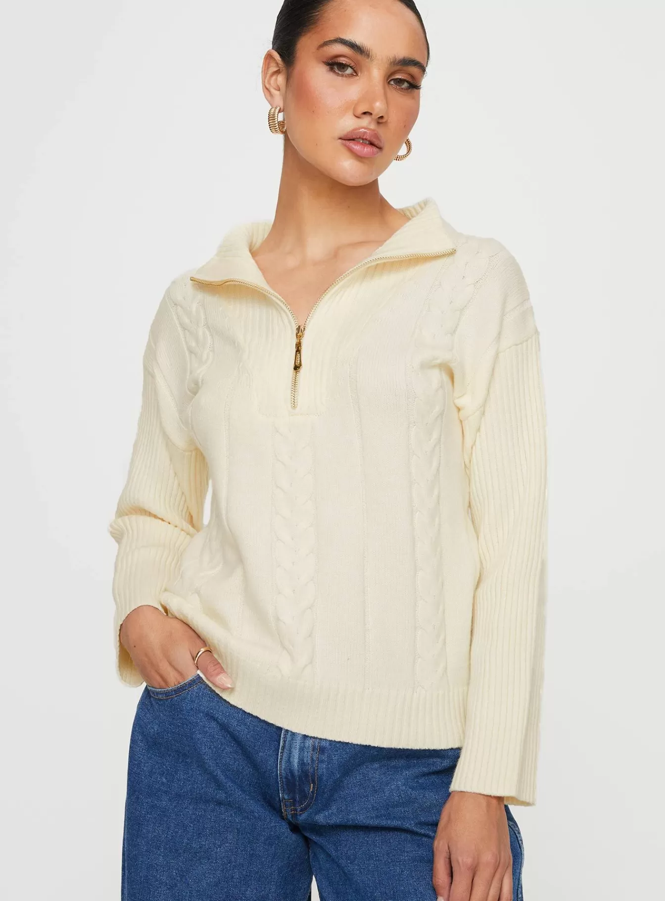 Princess Polly Long Sleeve Tops | Makai Cable Knit Sweater Cream