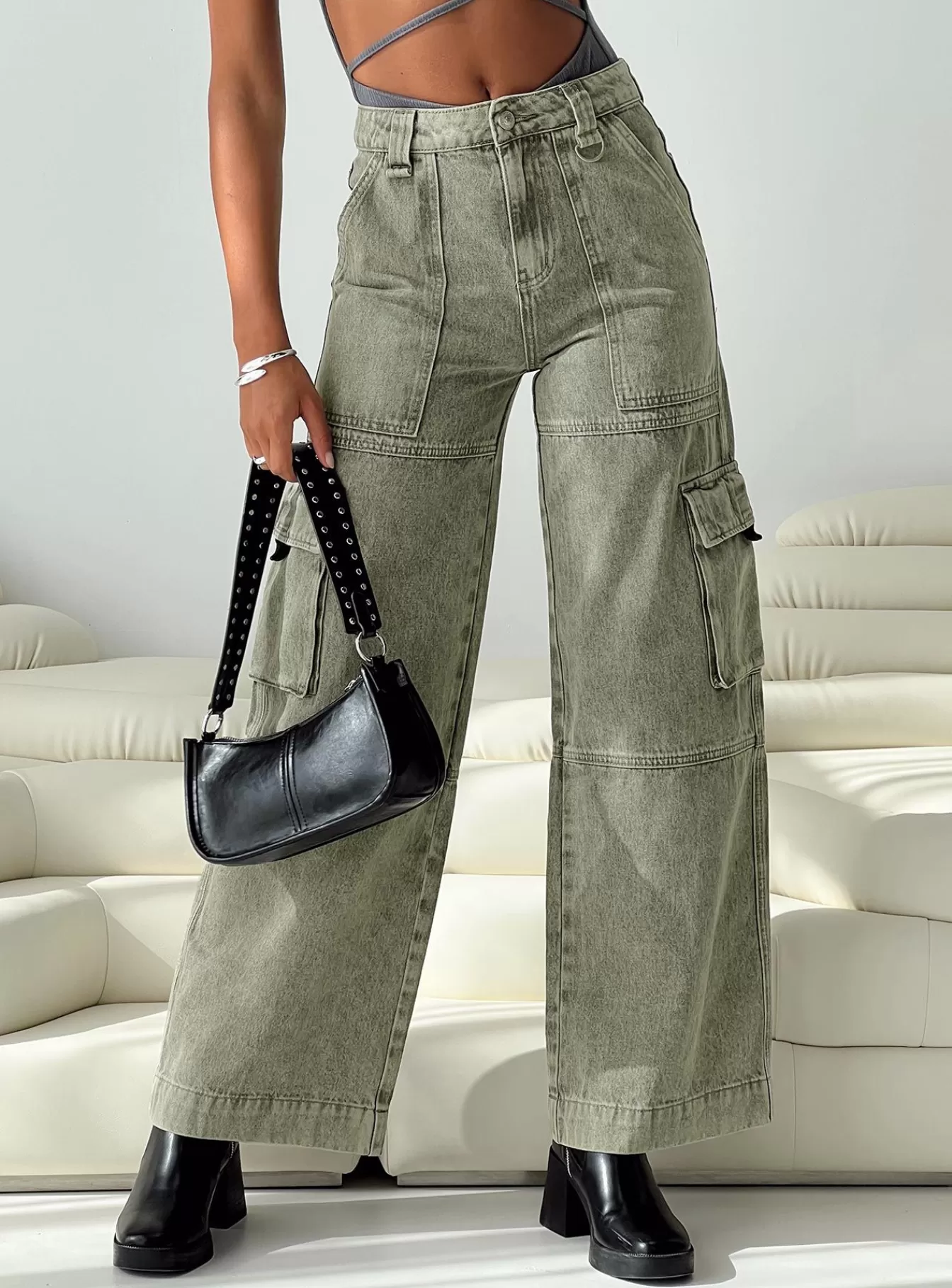 Princess Polly Jeans | Making History Cargo Jeans Olive