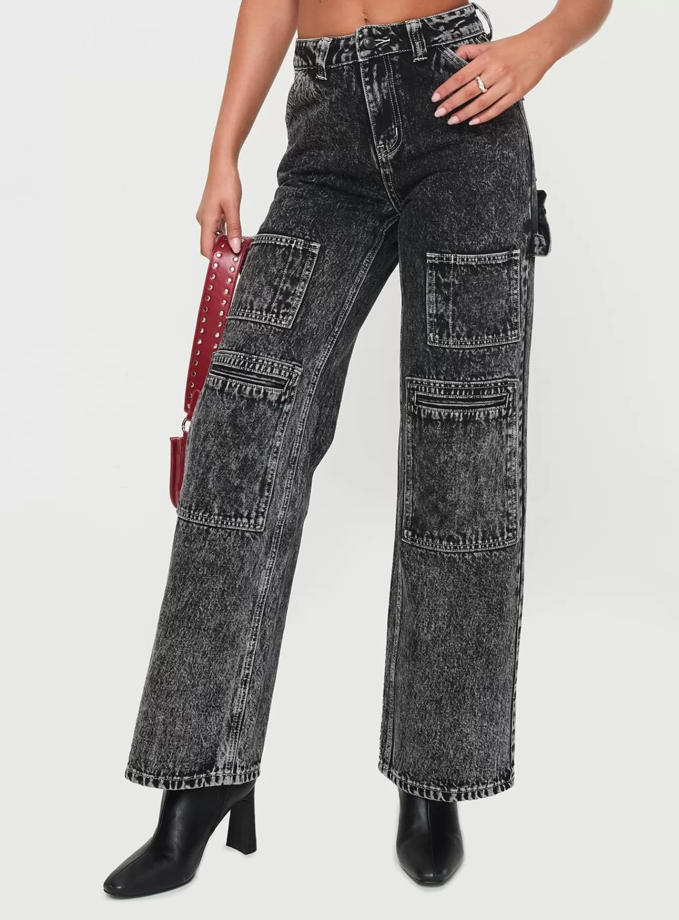 Princess Polly Jeans | Malachie High Rise Jeans Black Acid Wash