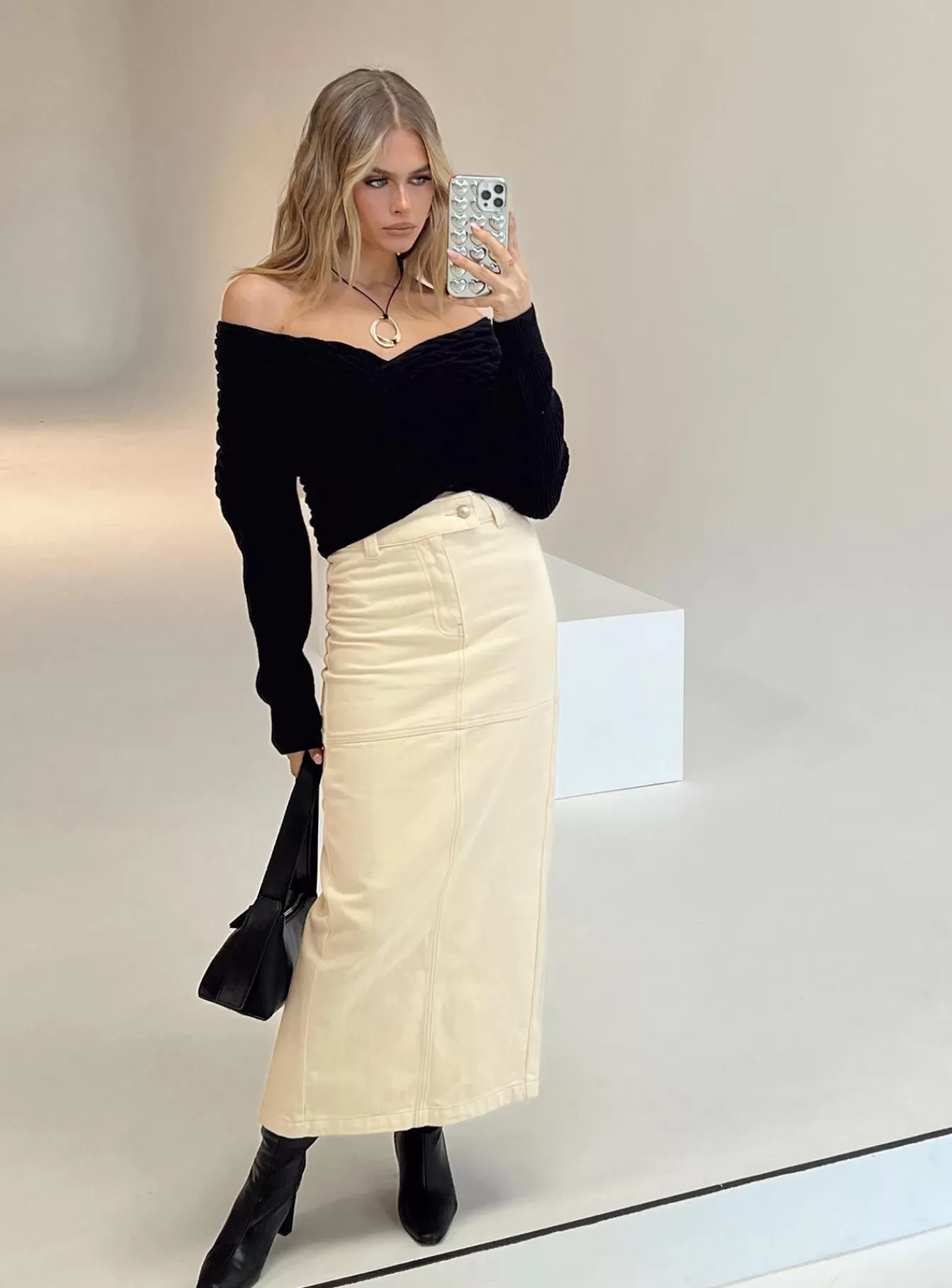 Princess Polly Skirts | Markanna Denim Midi Skirt Cream