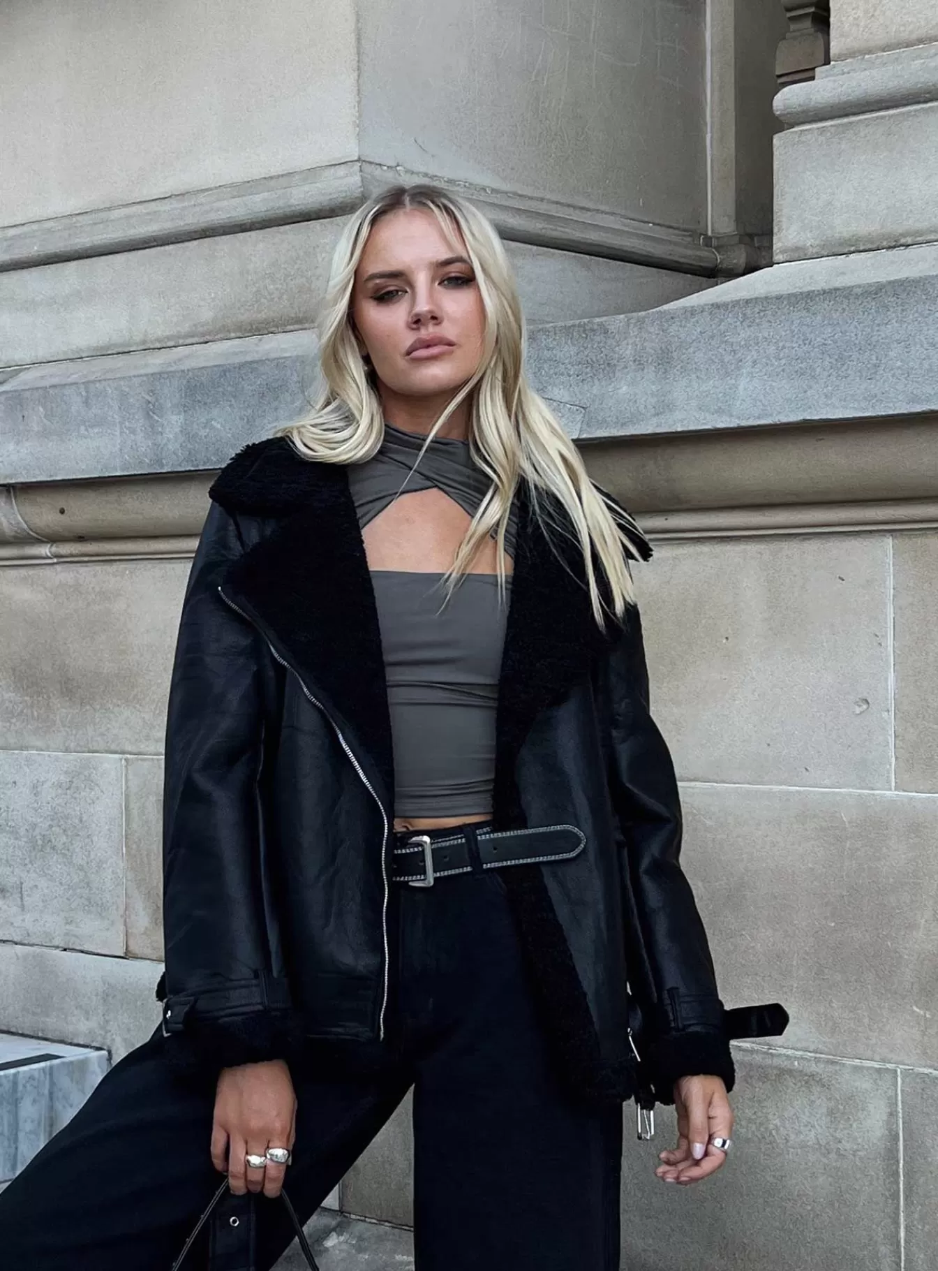 Princess Polly Leather Jackets | Maudie Shearling Faux Leather Jacket Black