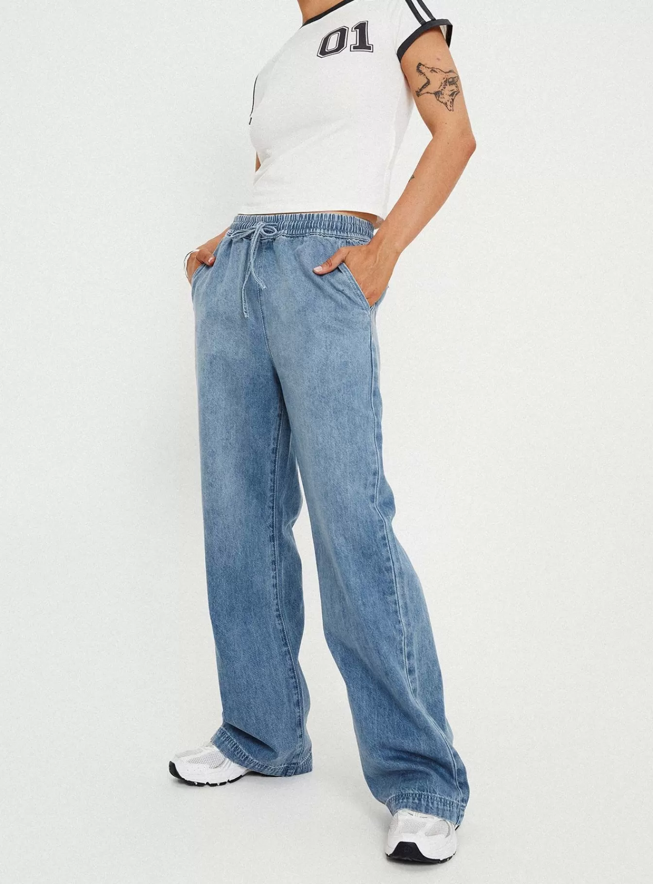 Princess Polly Jeans | Maves Denim Drawstring Pants Mid Wash