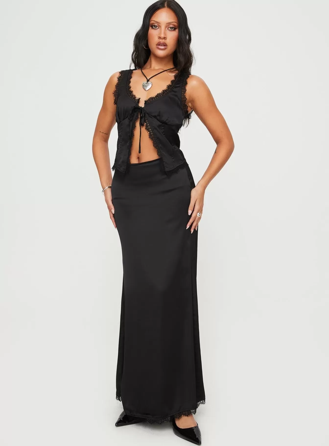 Princess Polly Maxi & Midi Skirts | Mavie Satin Maxi Set Black