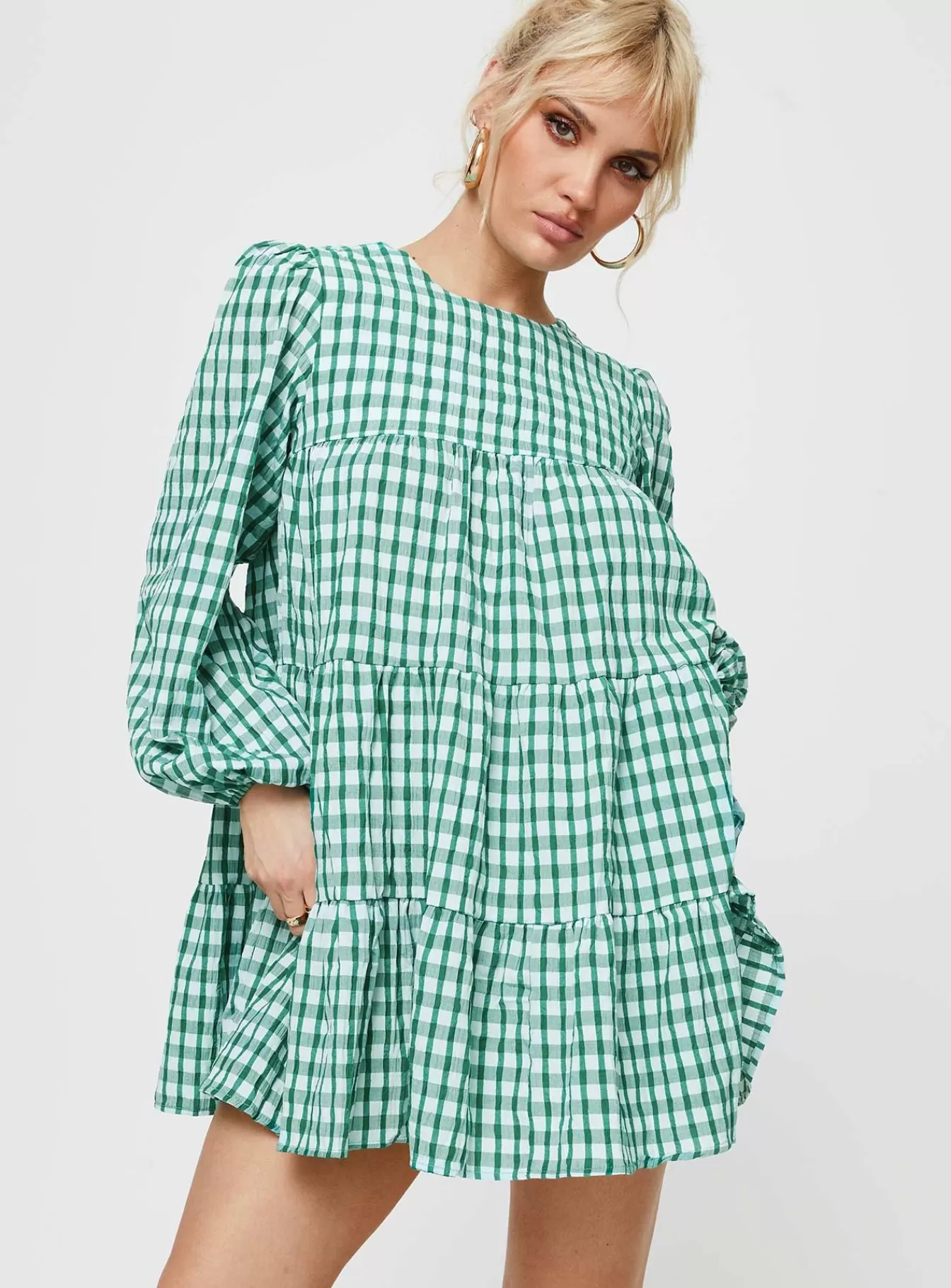 Princess Polly Mini Dresses | Miami Long Sleeve Mini Dress Green Check