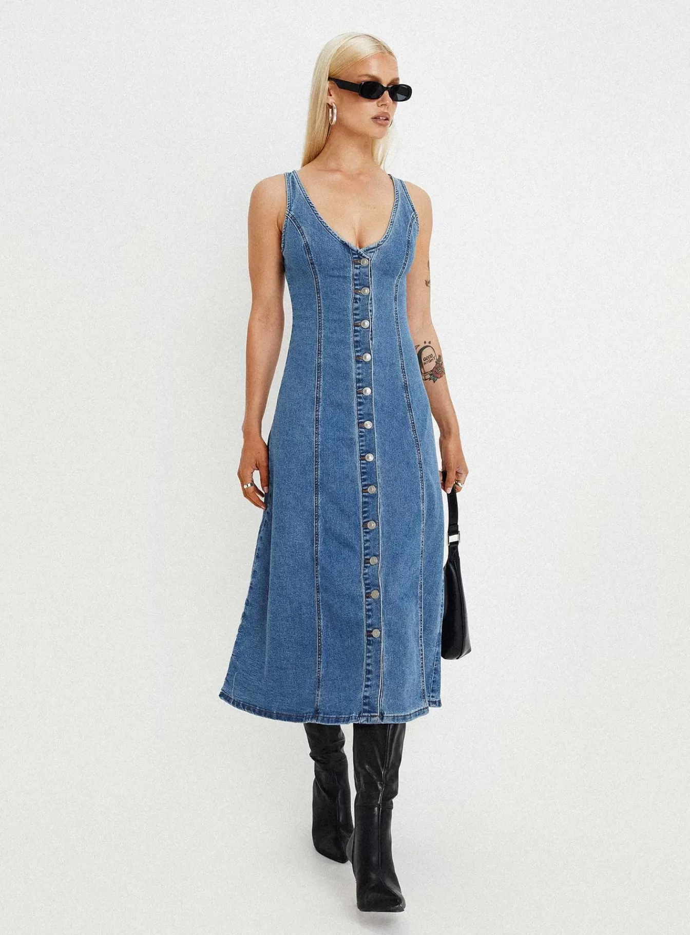 Princess Polly Midi Dresses | Midler Denim Midi Dress Mid Blue