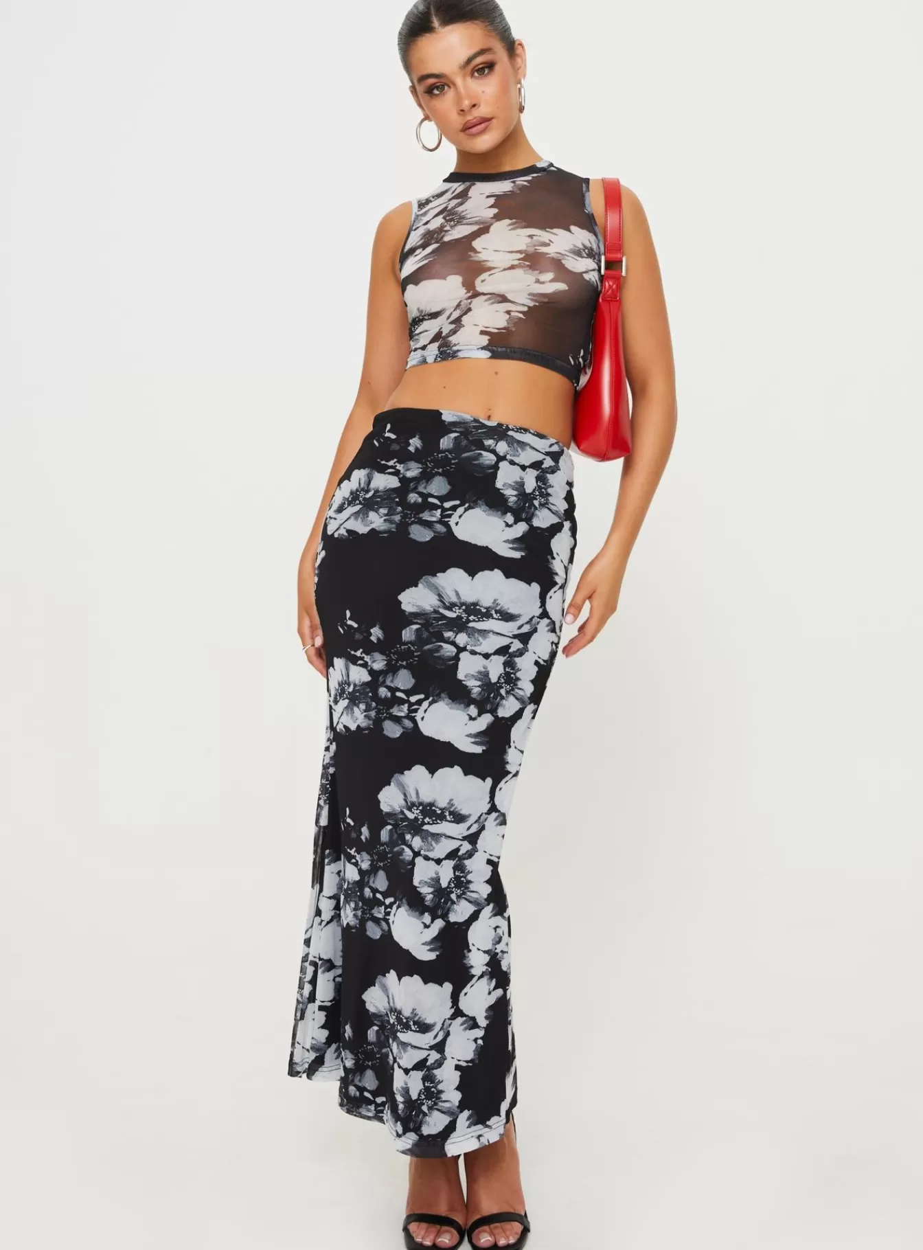 Princess Polly Skirts | Missed Out Mesh Midi Skirt Black