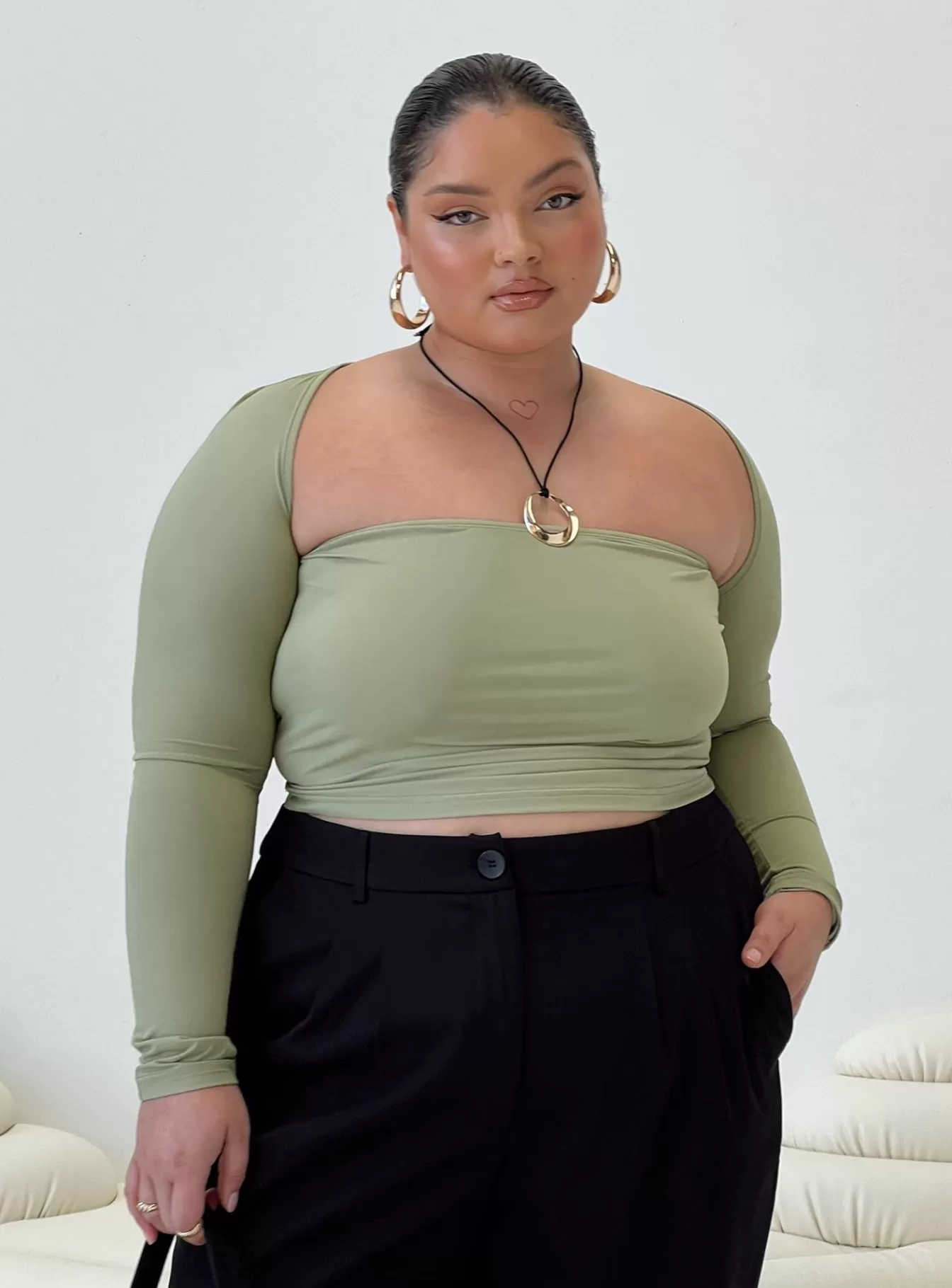 Princess Polly Long Sleeve Tops | Moran Two Piece Bolero Top Curve Sage