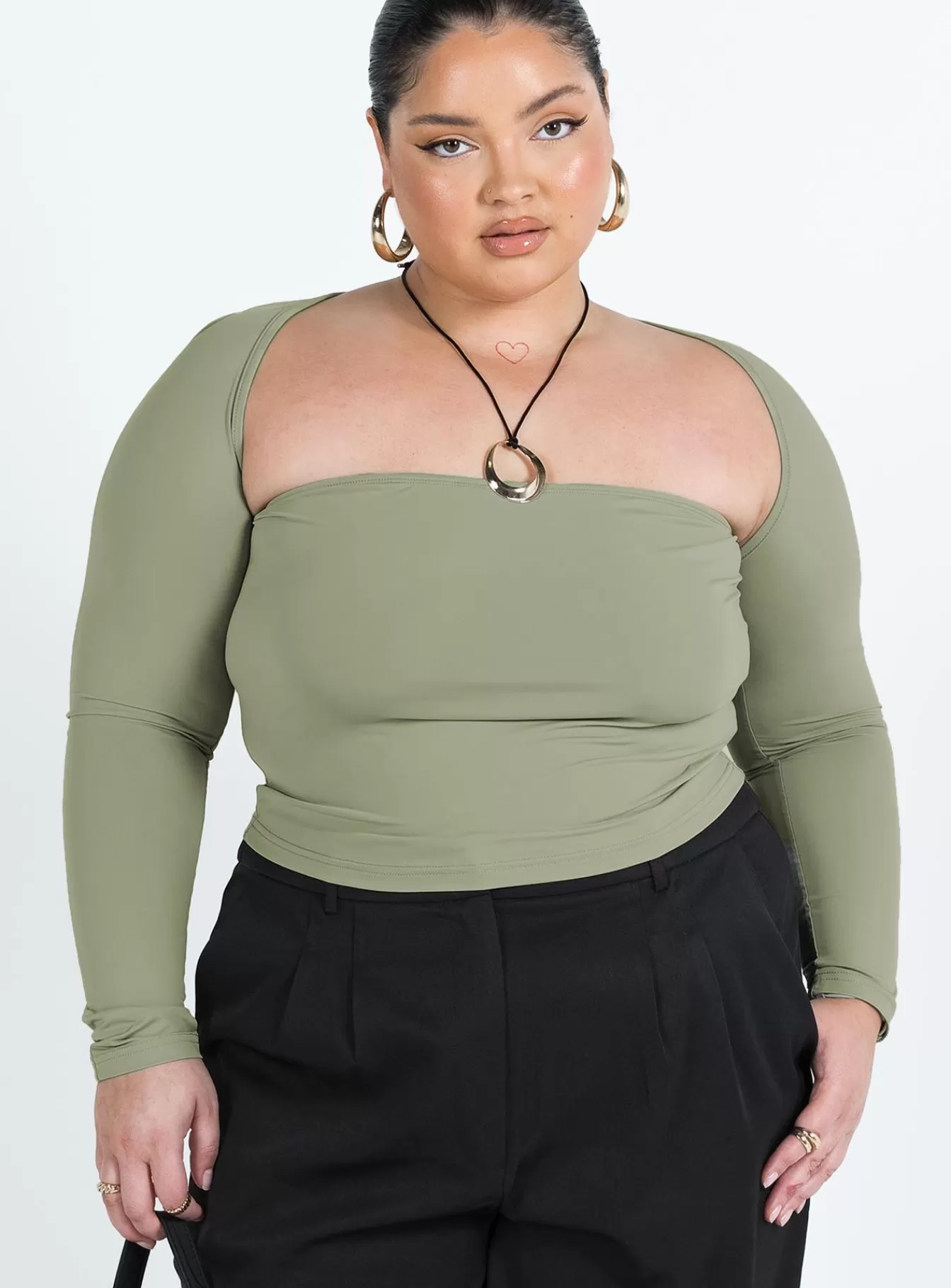 Princess Polly Long Sleeve Tops | Moran Two Piece Bolero Top Curve Sage