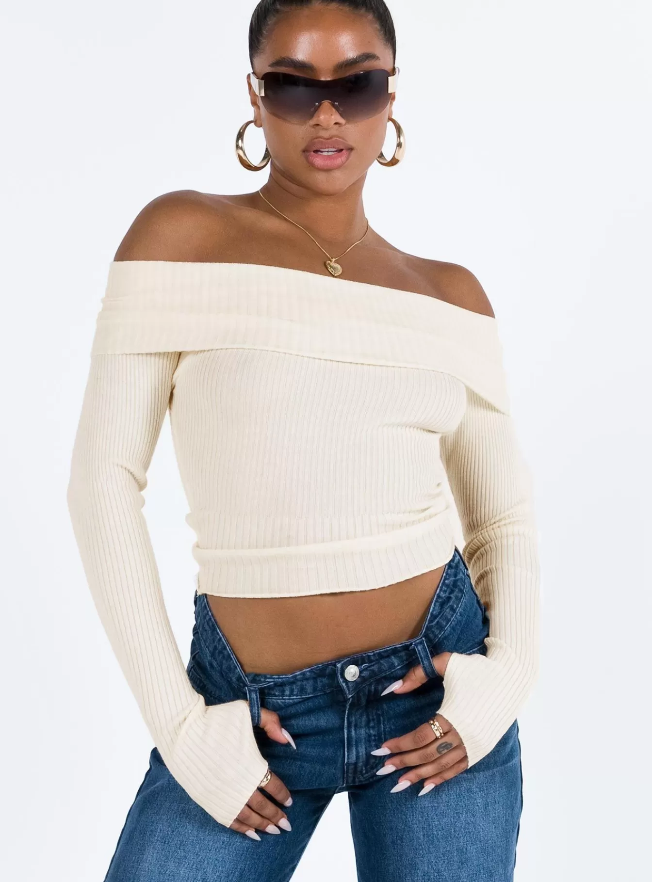 Princess Polly Spring Tops | Morley Off Shoulder Sweater Cream