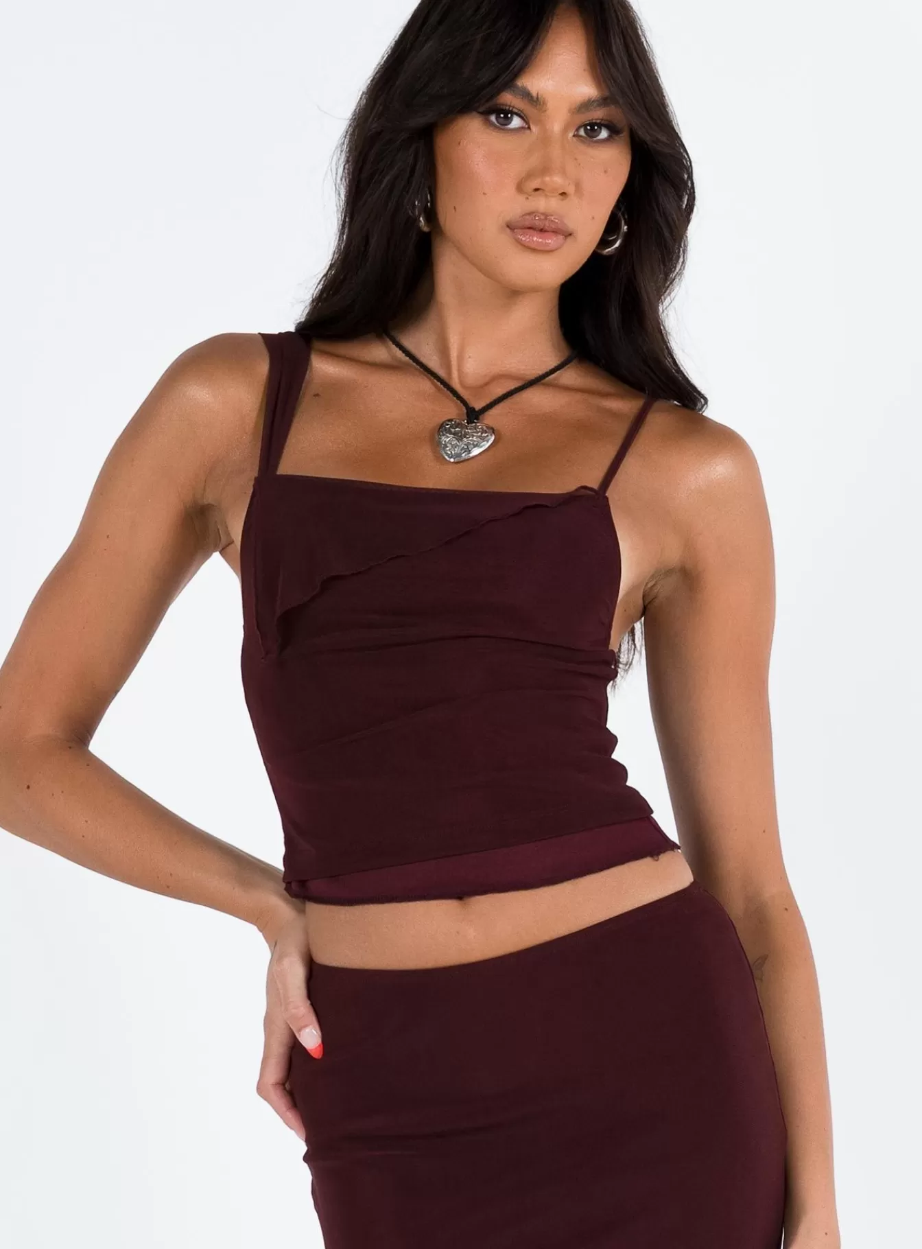 Princess Polly Crop Tops | Motel Sambu Top Mesh Burgundy