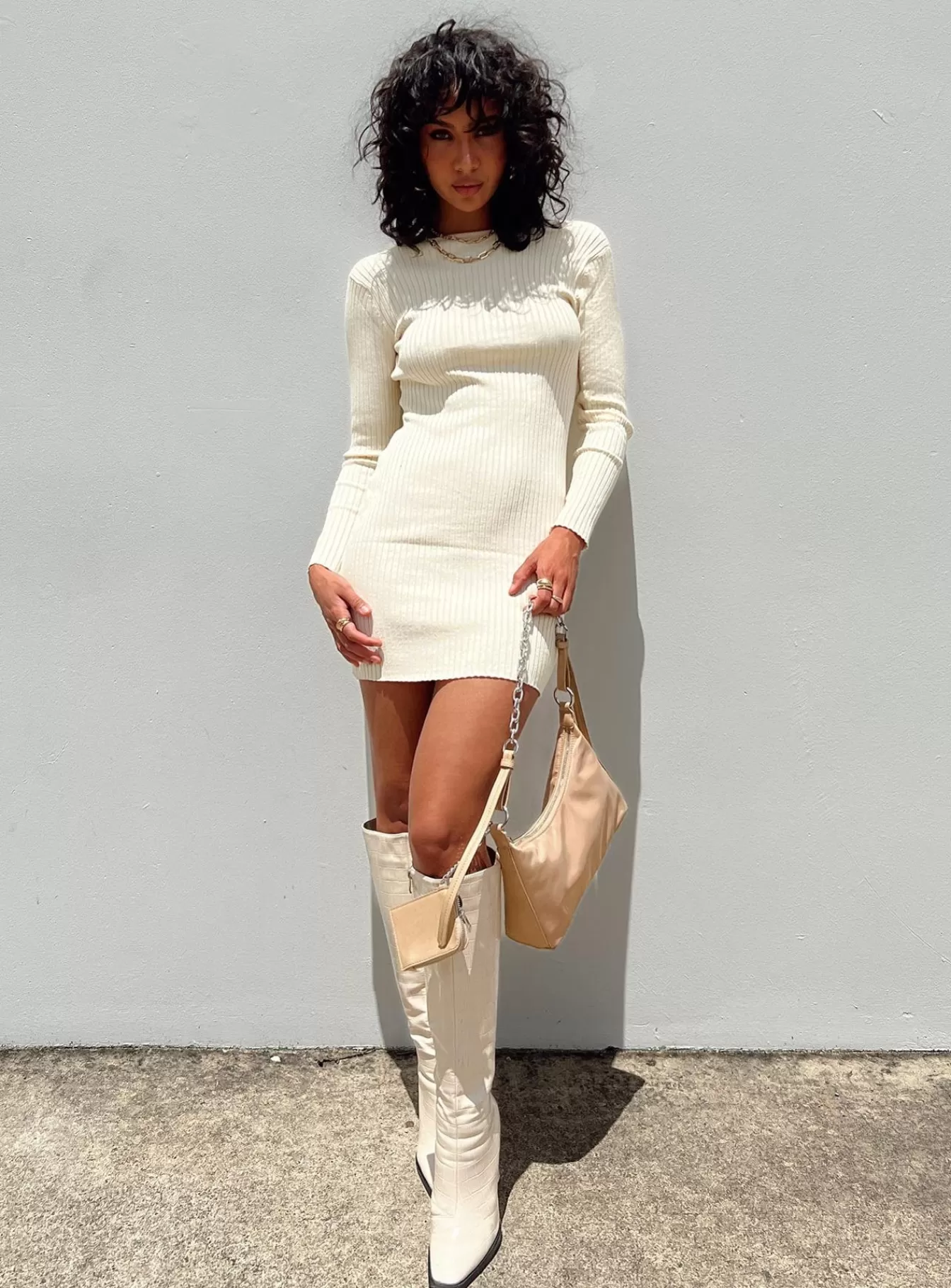 Princess Polly Mini Dresses | Nadine Long Sleeve Mini Dress Cream