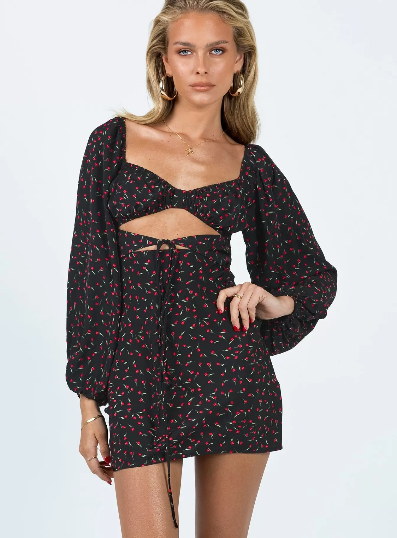 Princess Polly Mini Dresses | Nakita Long Sleeve Mini Floral Black