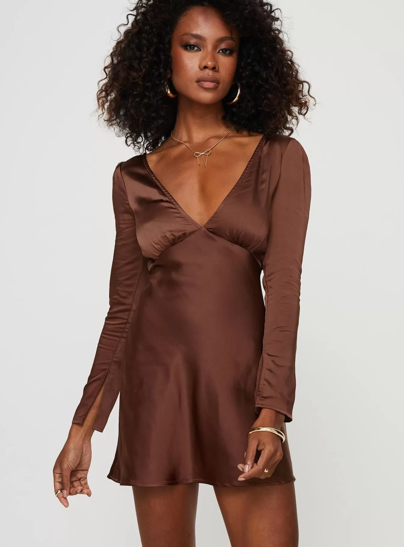 Princess Polly Mini Dresses | Nellie Long Sleeve Mini Dress Chocolate