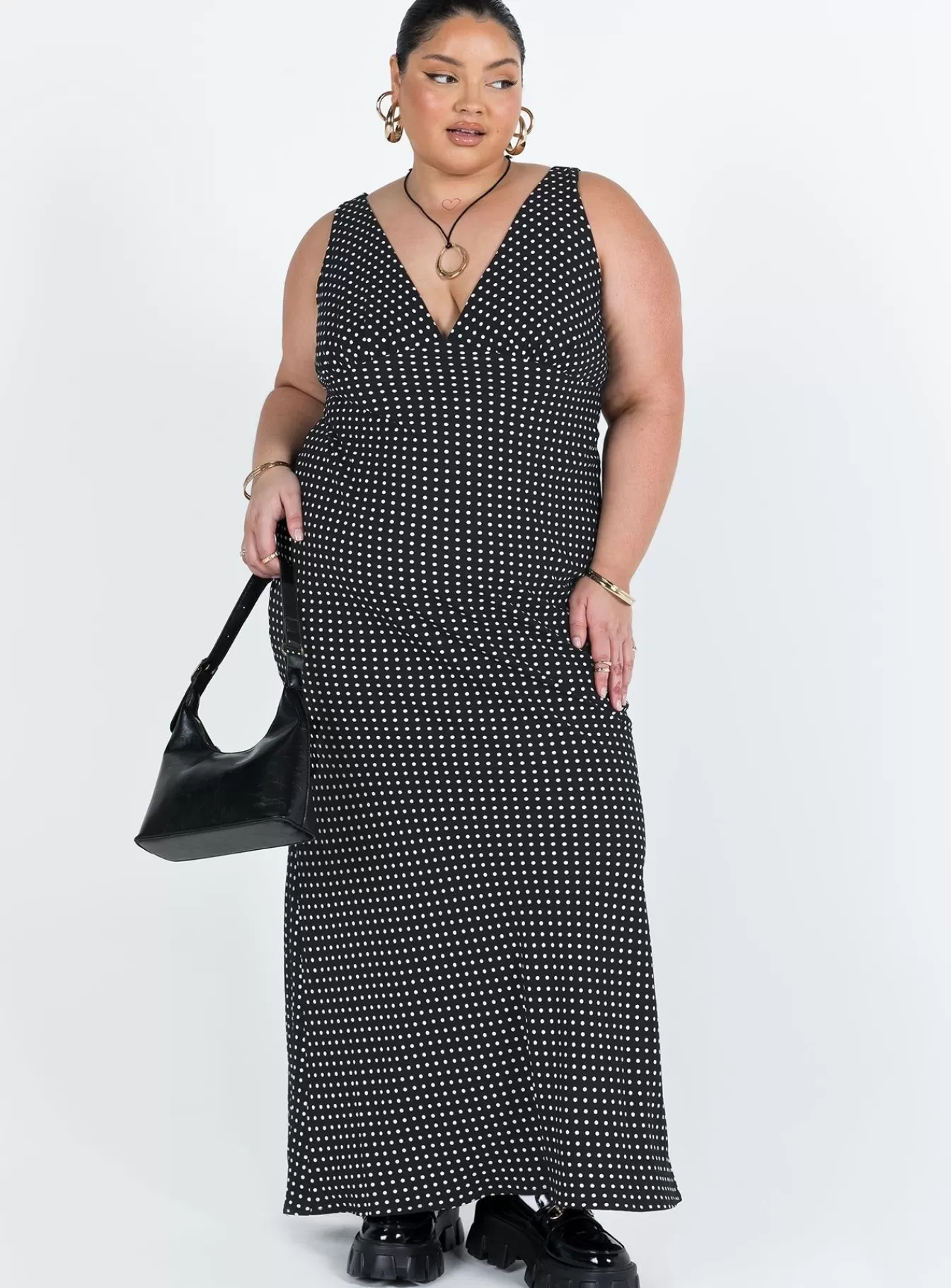 Princess Polly Curve Dresses | Nellie Maxi Dress Polka Dot Curve Black