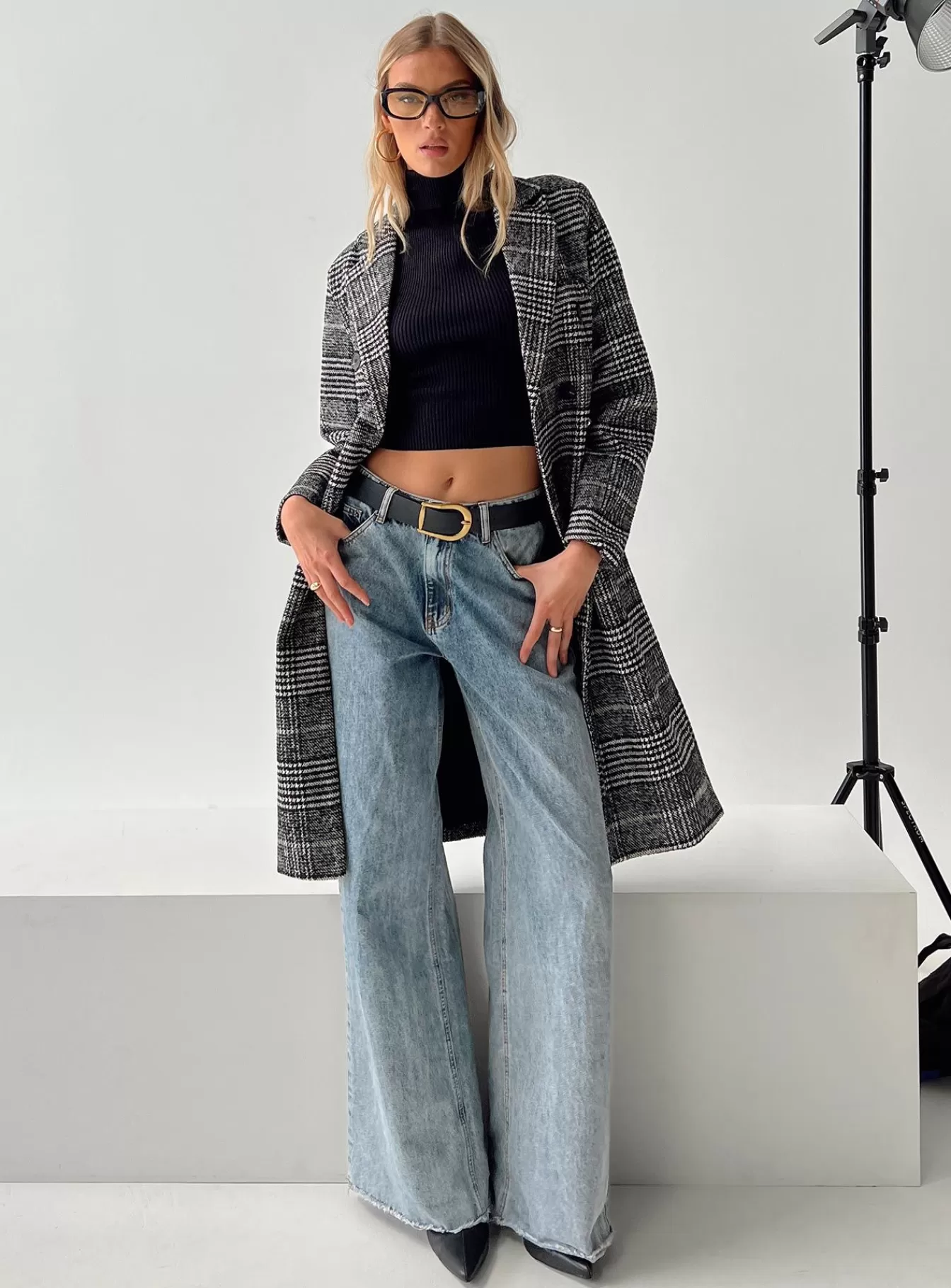Princess Polly Coats | Newman Plaid Longline Coat Black