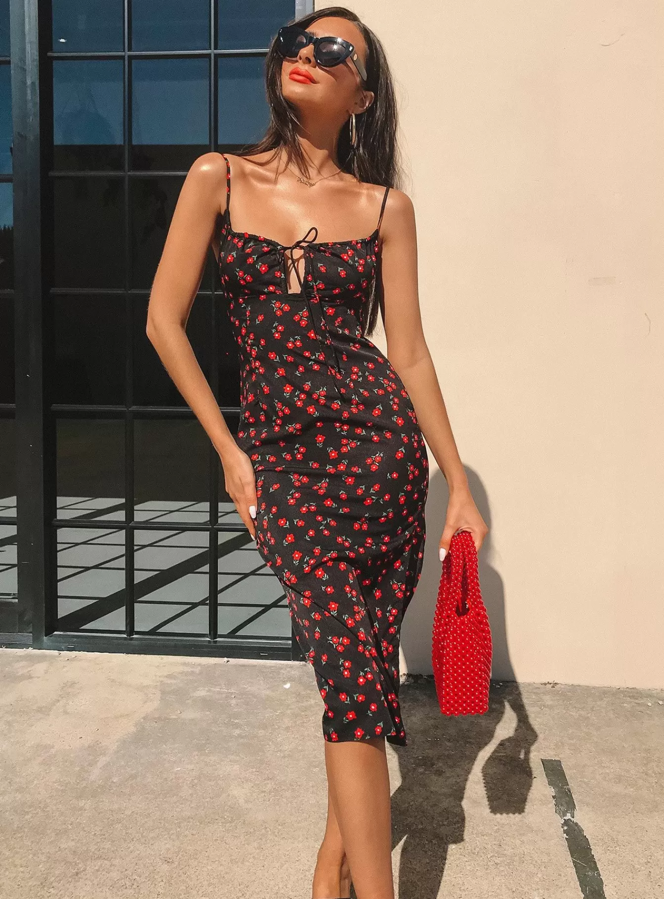 Princess Polly Midi Dresses | Noda Midi Dress Black/Red