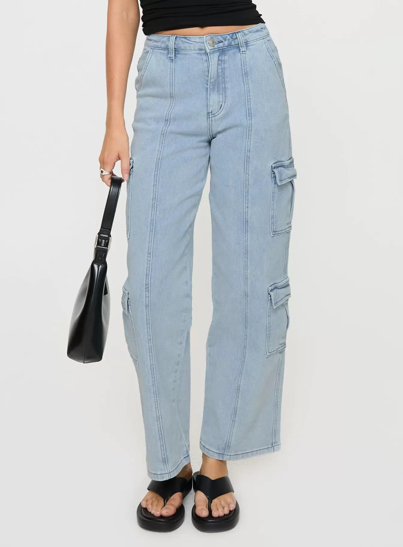 Princess Polly Jeans | Nosita Cargo Jeans Light Wash