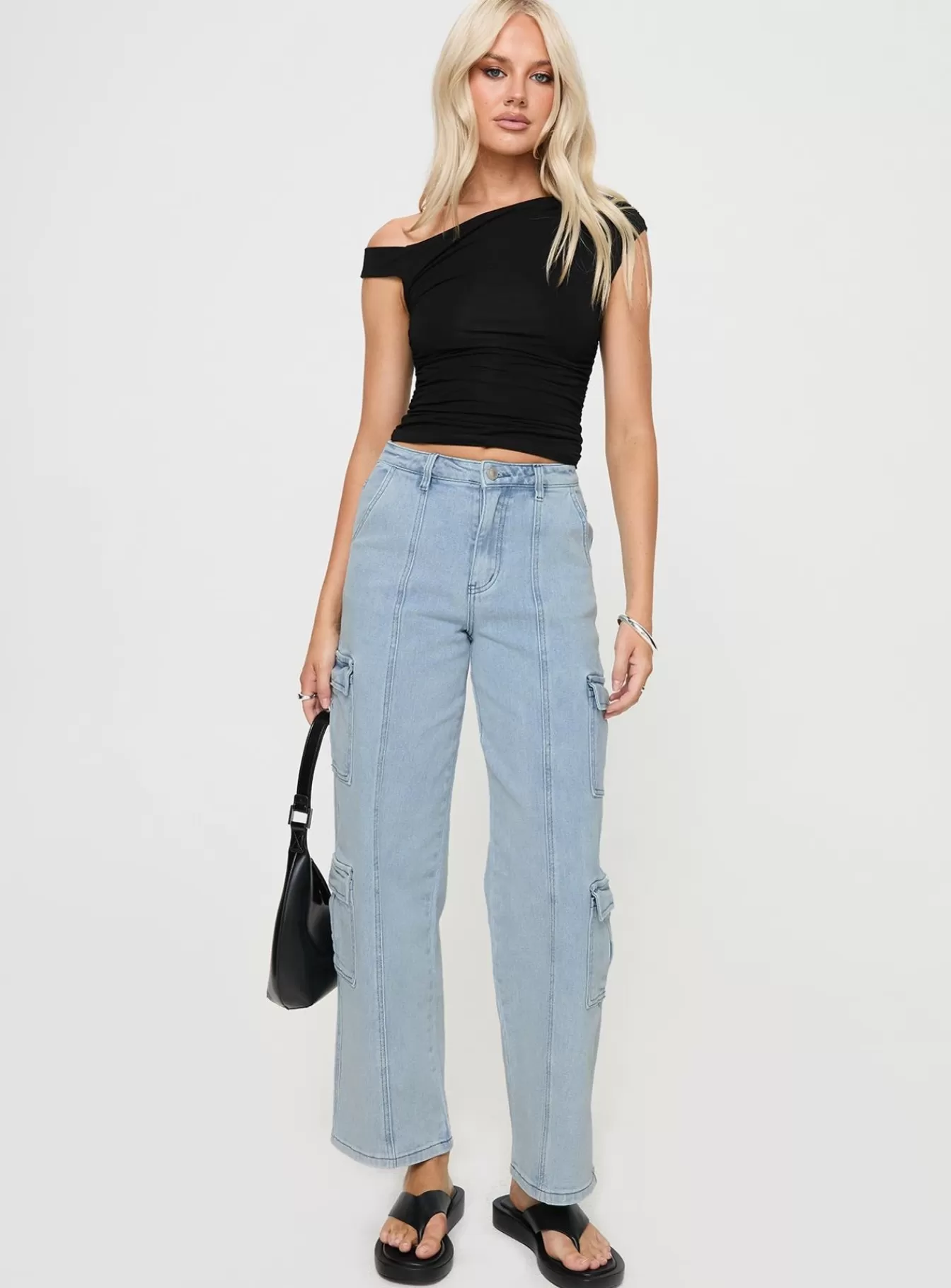 Princess Polly Jeans | Nosita Cargo Jeans Light Wash