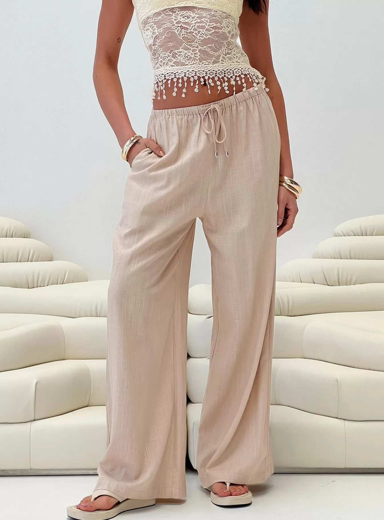 Princess Polly Pants | Ogilvie Linen Blend Pants Beige