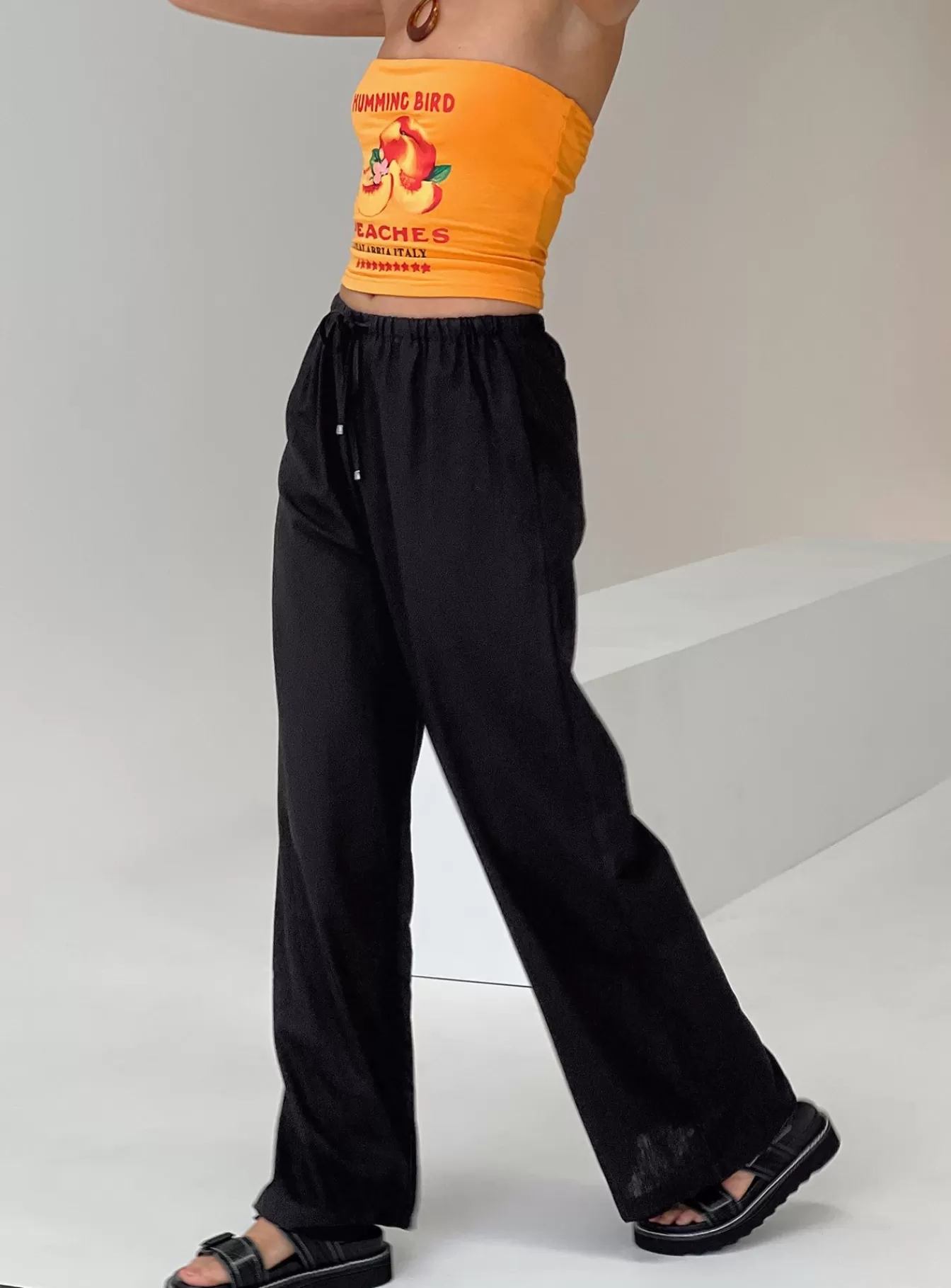 Princess Polly Pants | Ogilvie Linen Blend Pants Black