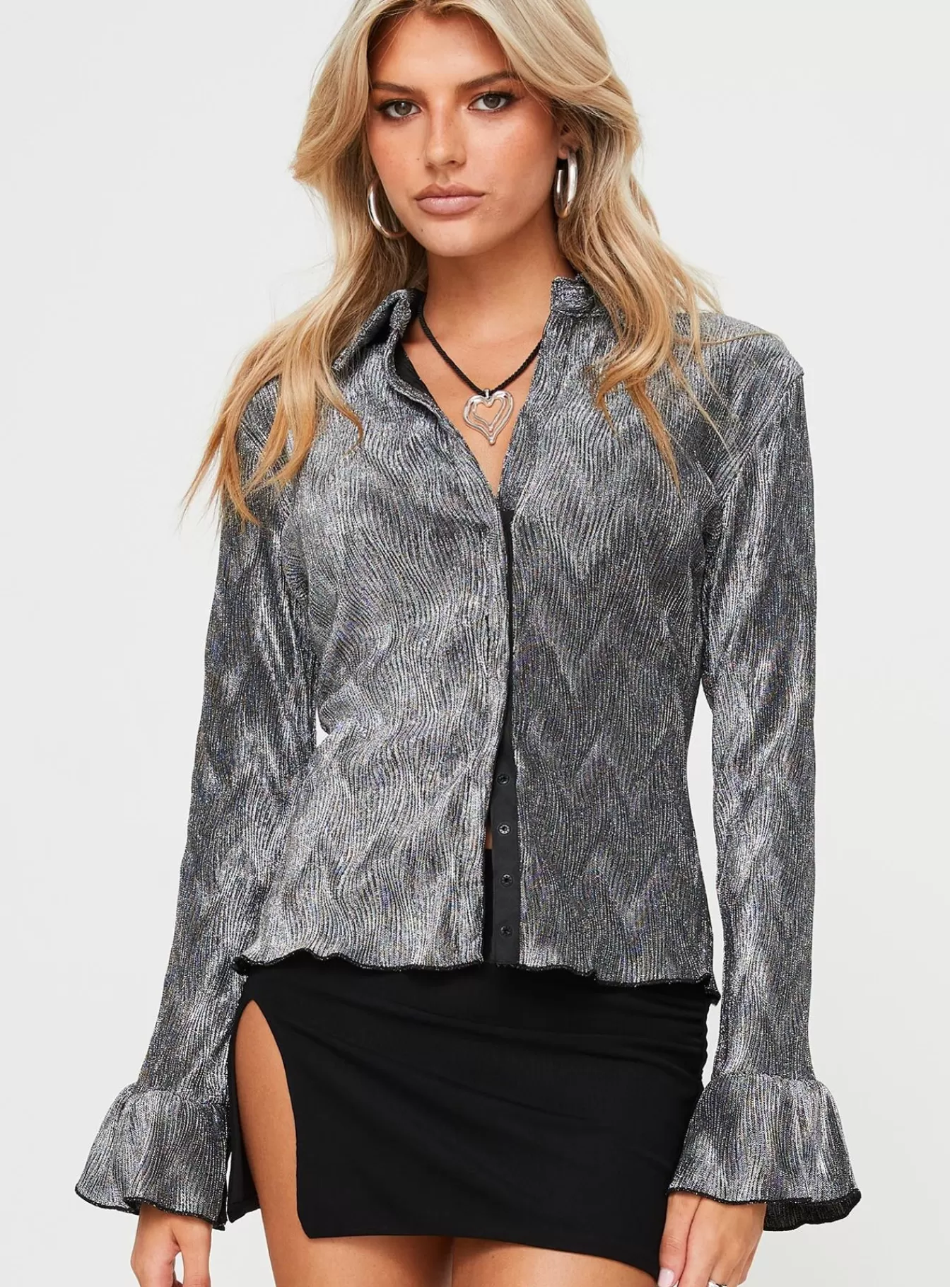 Princess Polly Long Sleeve Tops | Ondinie Long Sleeve Top Silver