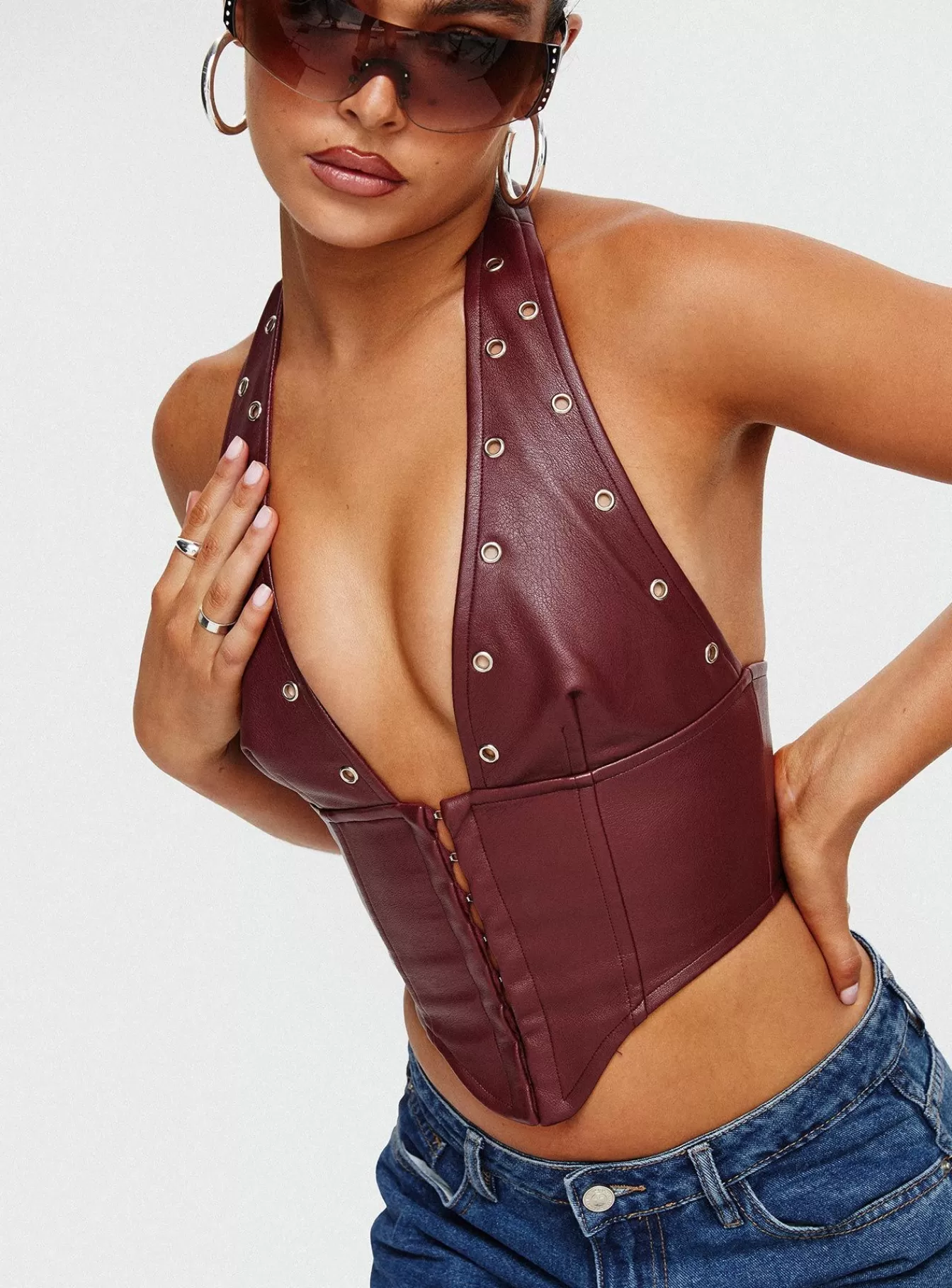 Princess Polly Corsets & Bustiers | Palladia Pu Jordy Corset Burgundy