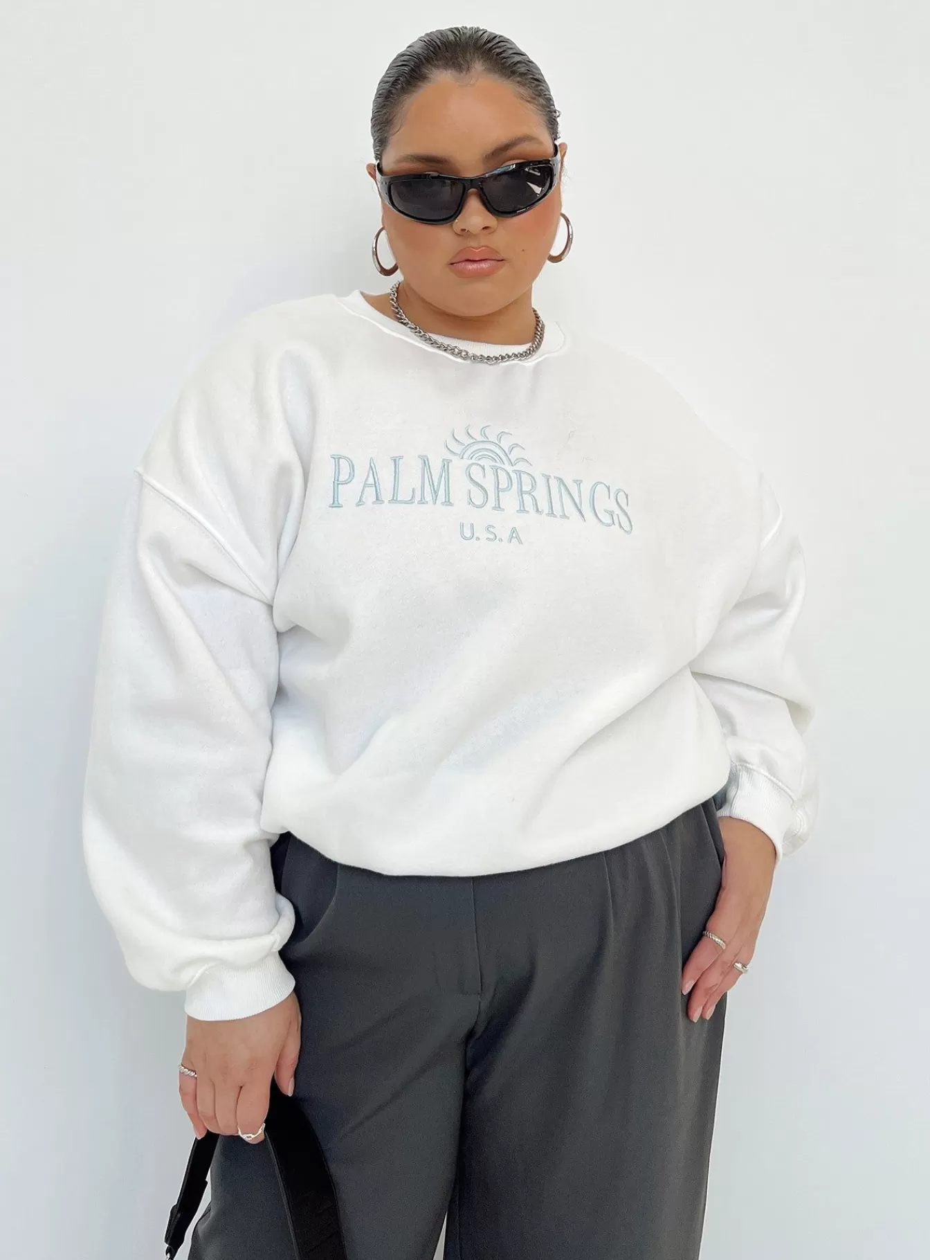 Princess Polly Sweatshirts & Hoodies | Palm Springs Sweatshirt Curve White