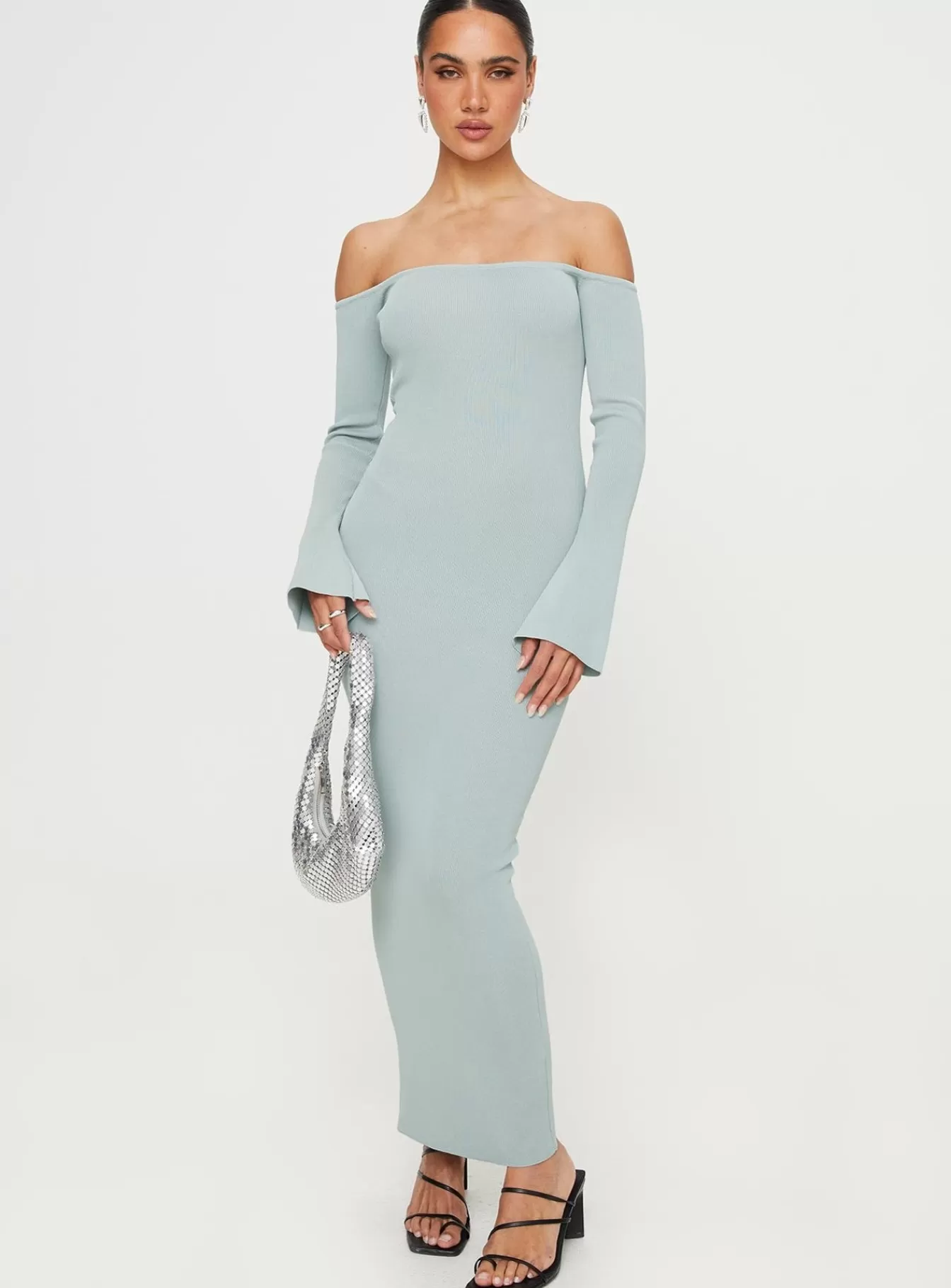 Princess Polly Maxi Dresses | Parisa Off The Shoulder Maxi Dress Grey Marle