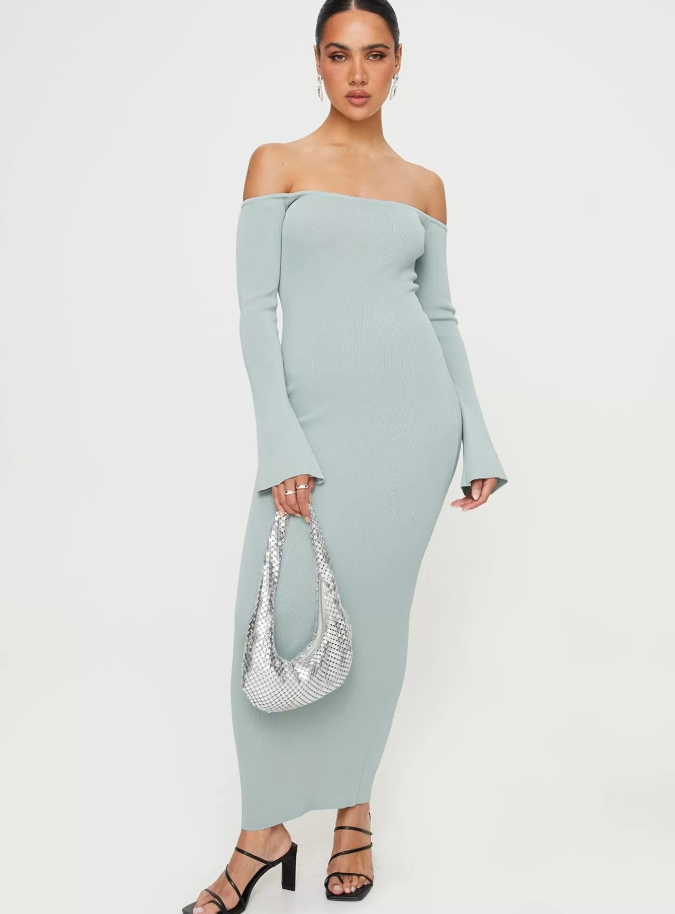 Princess Polly Maxi Dresses | Parisa Off The Shoulder Maxi Dress Grey Marle